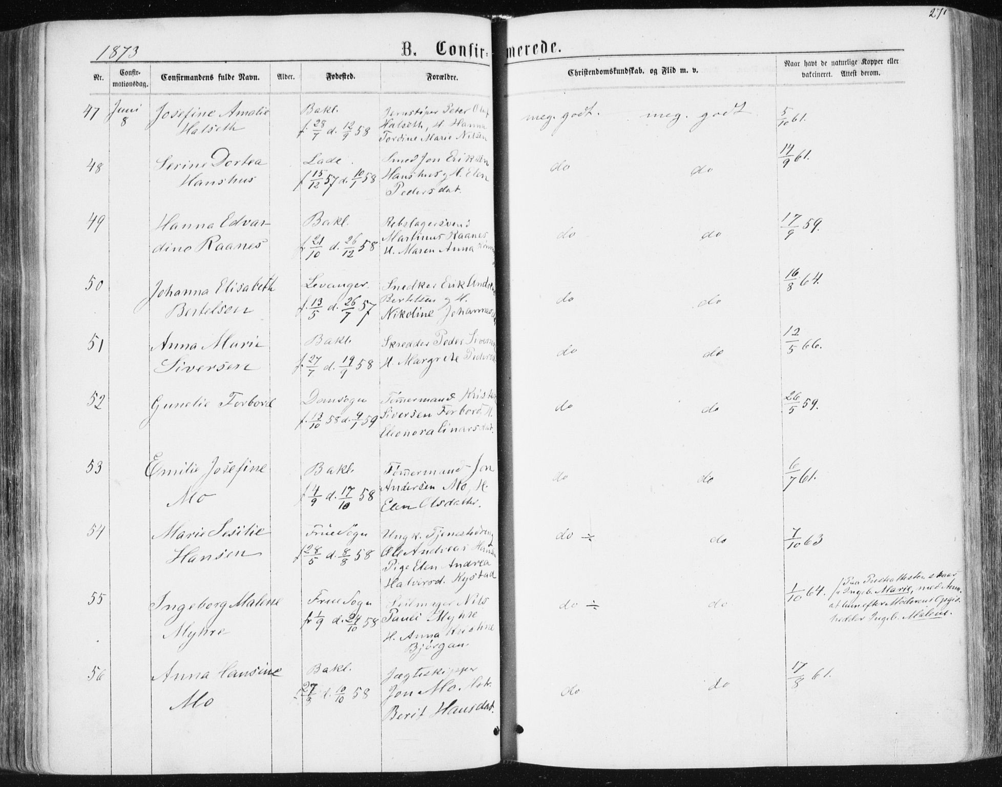 Ministerialprotokoller, klokkerbøker og fødselsregistre - Sør-Trøndelag, AV/SAT-A-1456/604/L0186: Parish register (official) no. 604A07, 1866-1877, p. 271