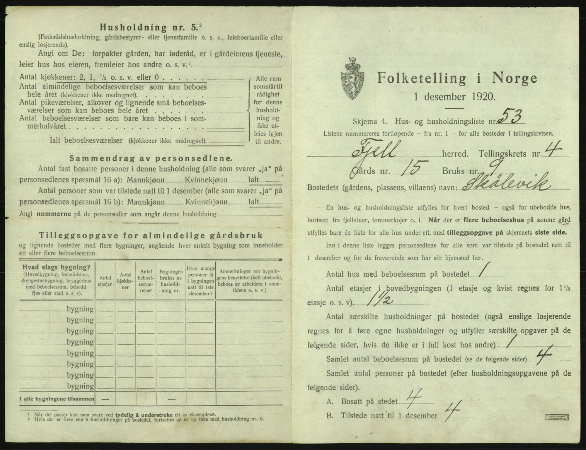 SAB, 1920 census for Fjell, 1920, p. 500