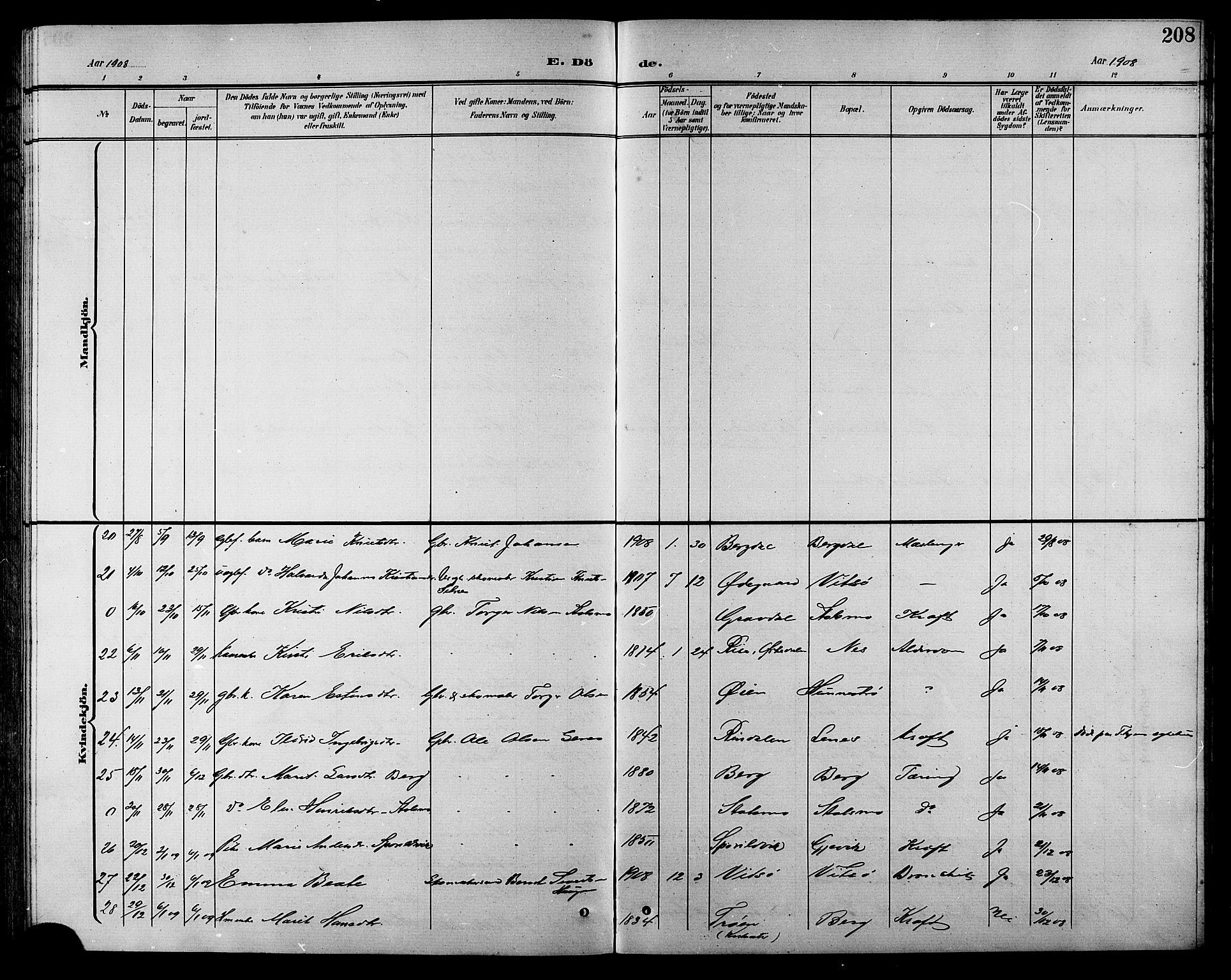 Ministerialprotokoller, klokkerbøker og fødselsregistre - Sør-Trøndelag, AV/SAT-A-1456/630/L0505: Parish register (copy) no. 630C03, 1899-1914, p. 208