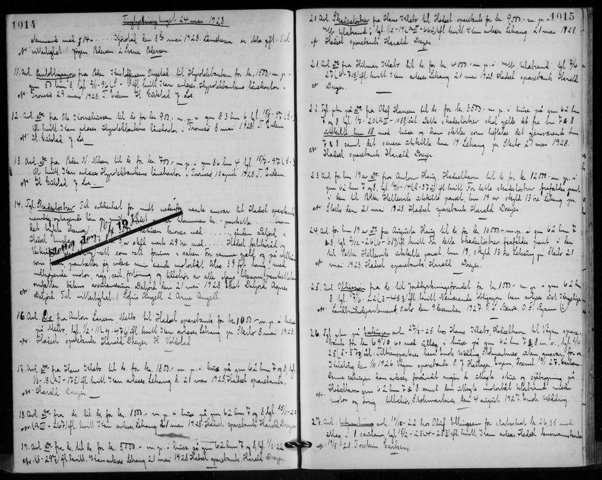 Vesterålen sorenskriveri, SAT/A-4180/1/2/2Ca/L0041: Mortgage book no. 6, 1925-1928, p. 1014-1015, Deed date: 24.05.1928