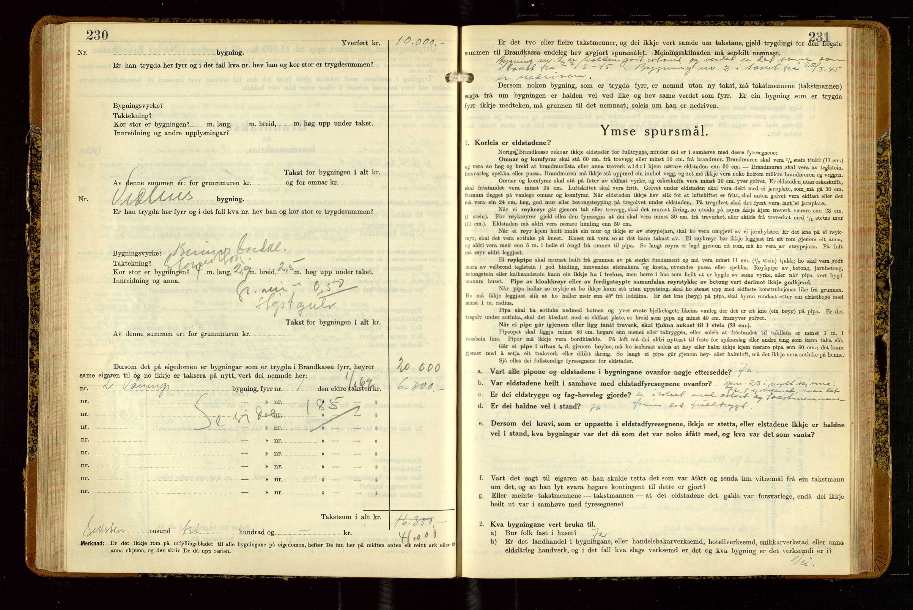 Helleland lensmannskontor, AV/SAST-A-100209/Gob/L0004: "Brandtakstbok", 1939-1949, p. 230-231