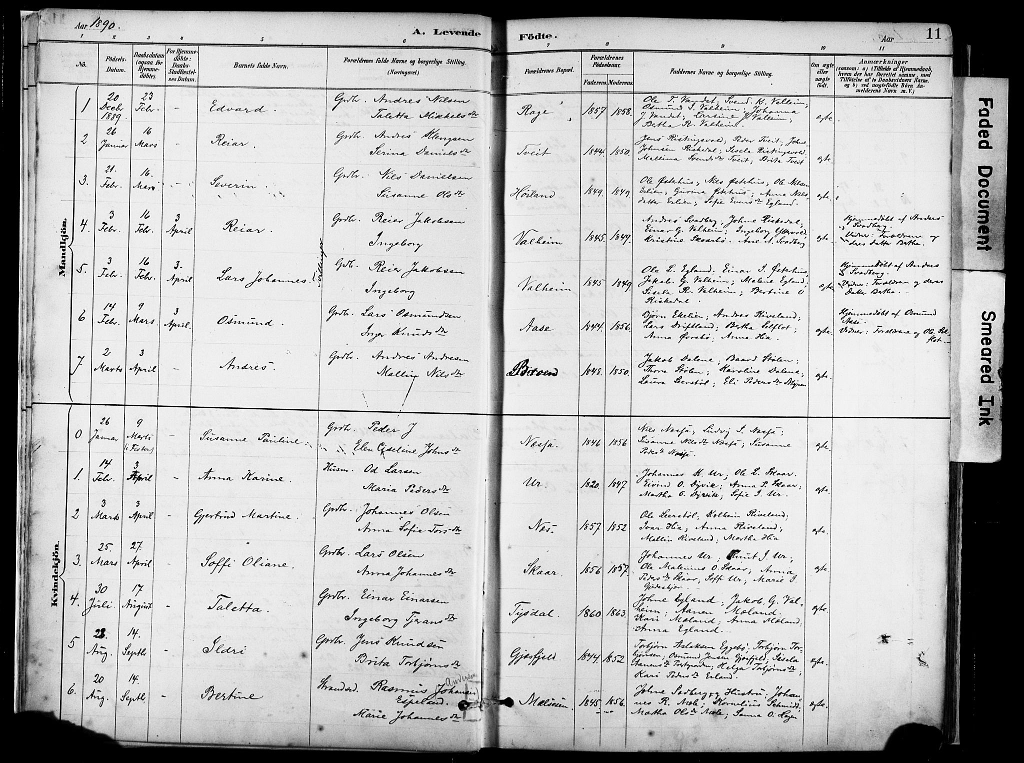 Hjelmeland sokneprestkontor, SAST/A-101843/02/A/L0001: Parish register (official) no. A 16, 1887-1926, p. 11