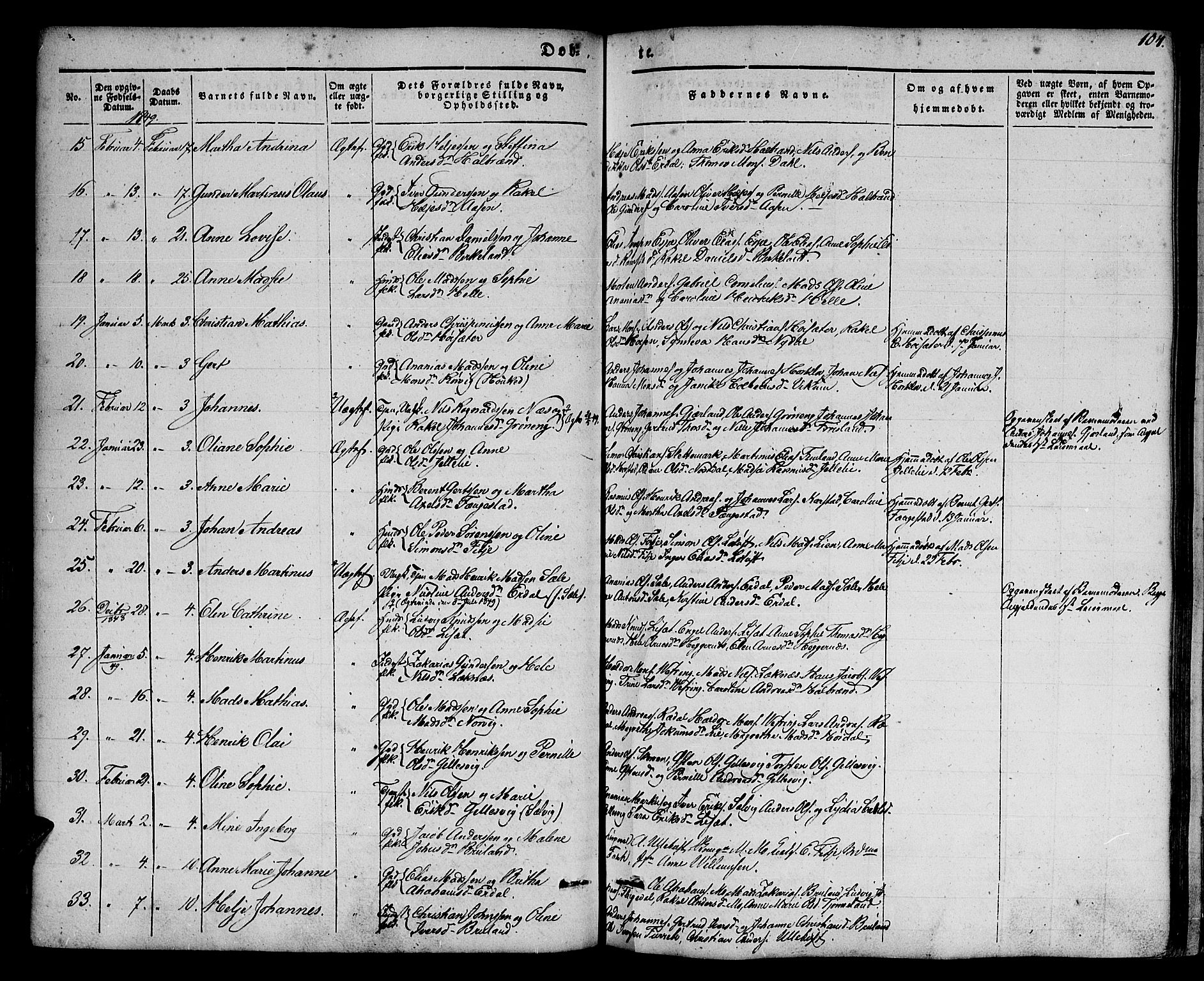 Førde sokneprestembete, SAB/A-79901/H/Haa/Haaa/L0007: Parish register (official) no. A 7, 1843-1860, p. 104