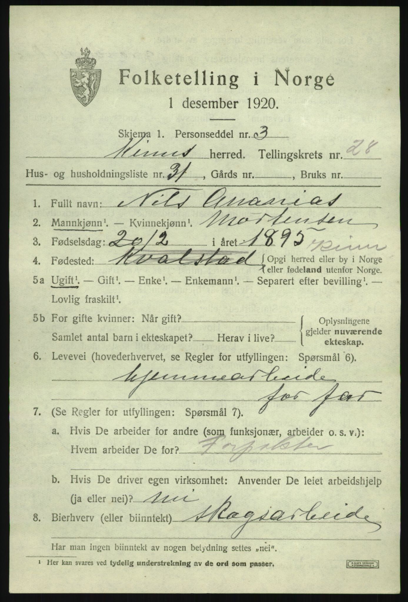 SAB, 1920 census for Kinn, 1920, p. 9843