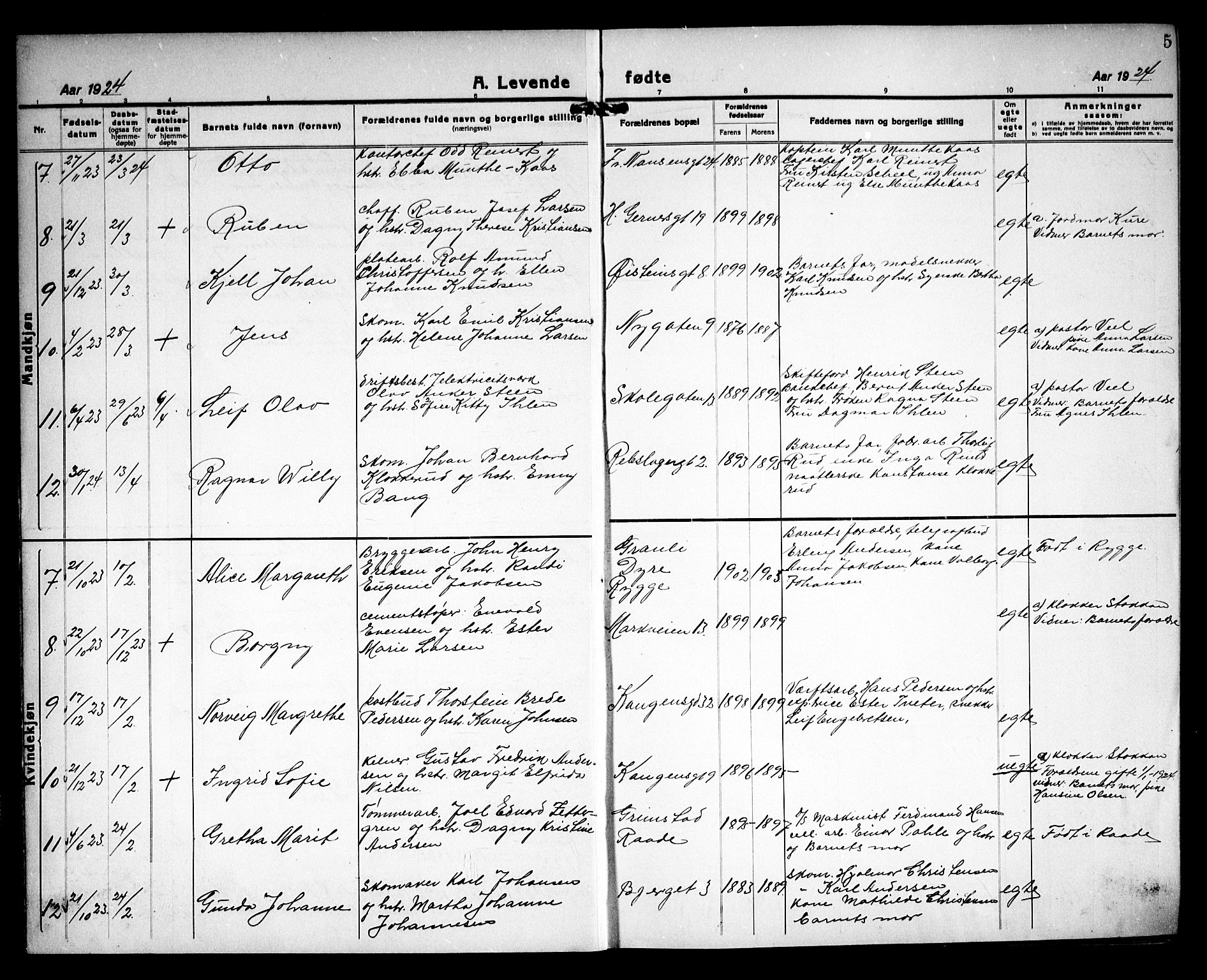 Moss prestekontor Kirkebøker, AV/SAO-A-2003/G/Ga/L0009: Parish register (copy) no. I 9, 1924-1937, p. 5