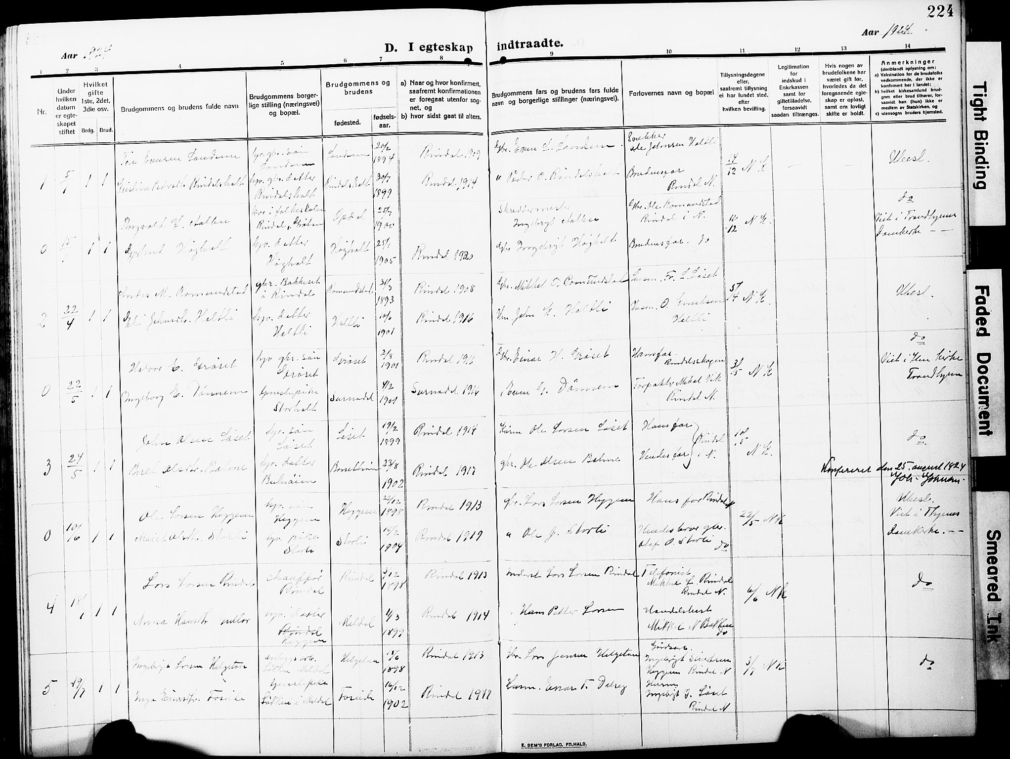 Ministerialprotokoller, klokkerbøker og fødselsregistre - Møre og Romsdal, AV/SAT-A-1454/598/L1079: Parish register (copy) no. 598C04, 1909-1927, p. 224