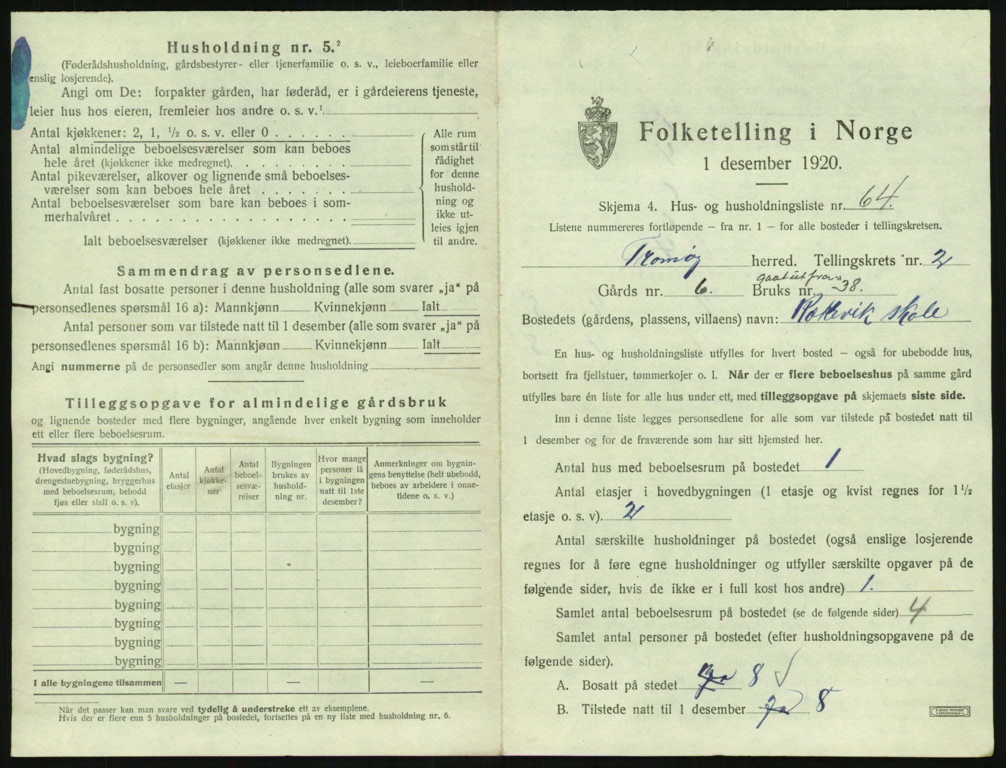 SAK, 1920 census for Tromøy, 1920, p. 225