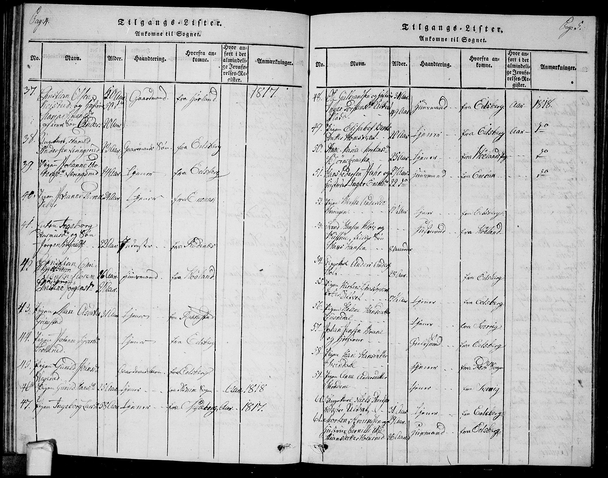 Trøgstad prestekontor Kirkebøker, AV/SAO-A-10925/G/Ga/L0001: Parish register (copy) no. I 1, 1815-1831, p. 4-5