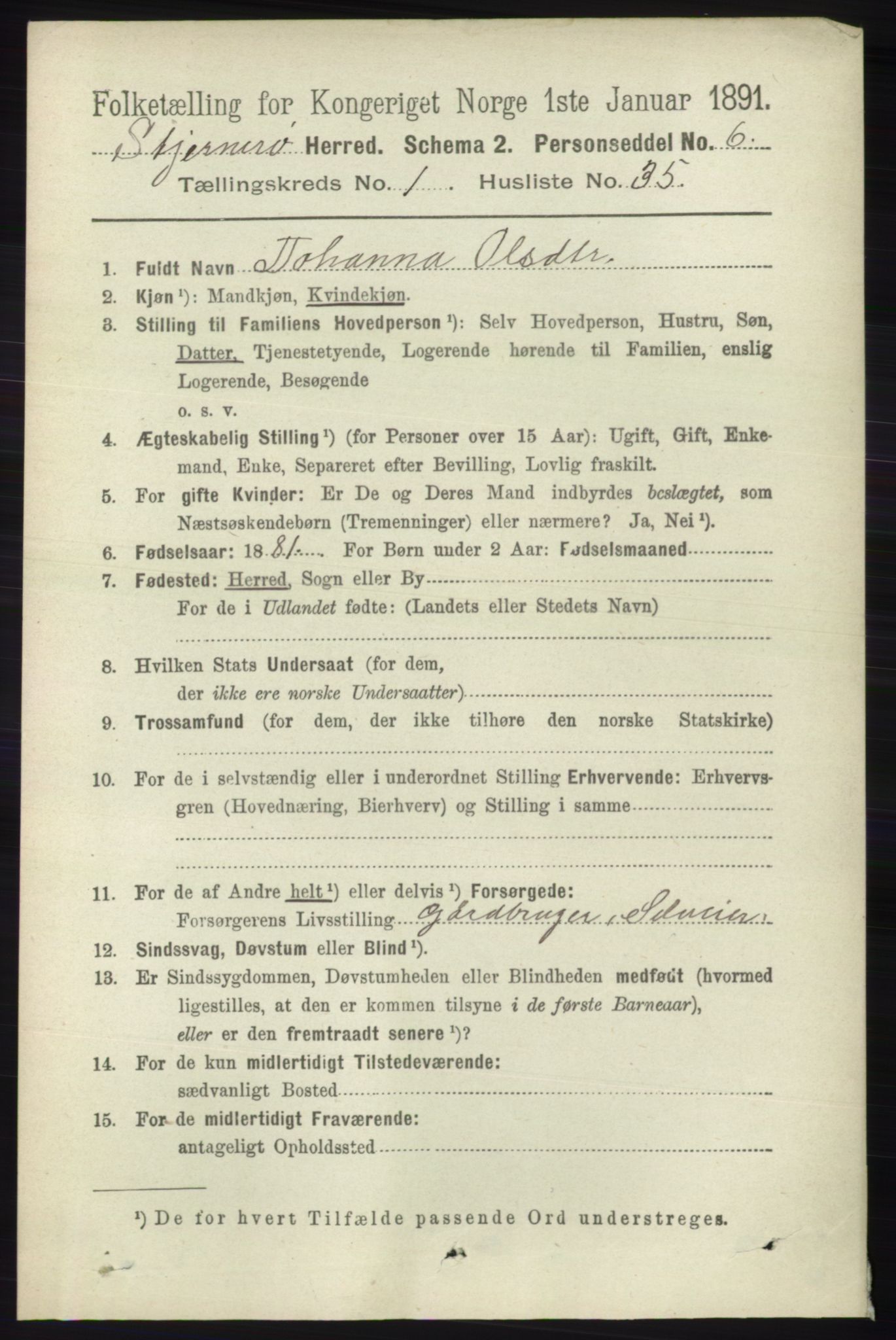 RA, 1891 census for 1140 Sjernarøy, 1891, p. 218