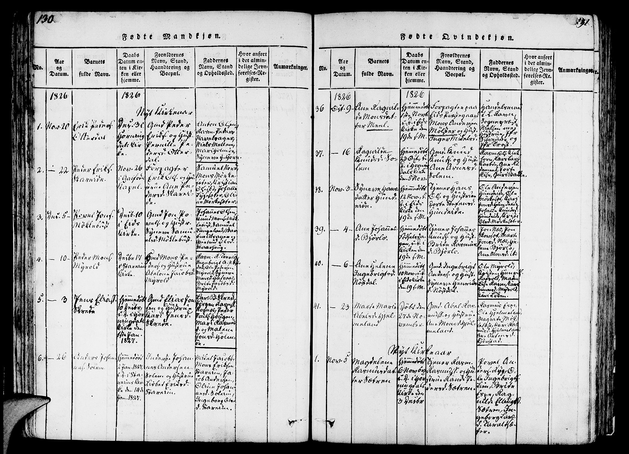 Eid sokneprestembete, SAB/A-82301/H/Haa/Haaa/L0005: Parish register (official) no. A 5, 1816-1830, p. 130-131