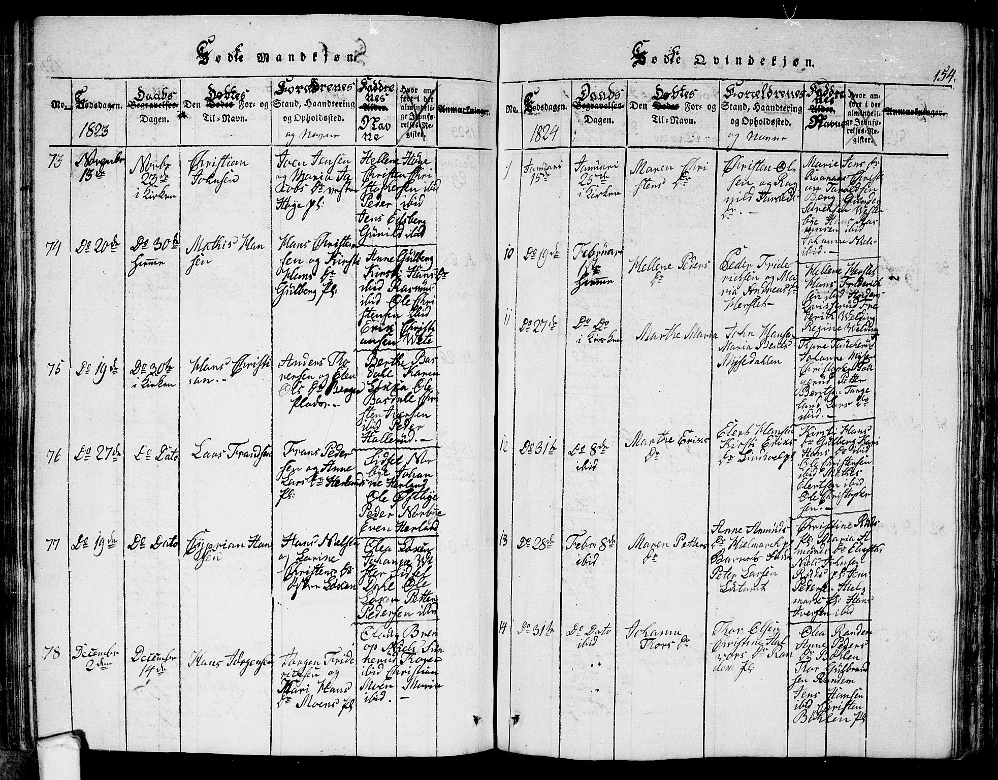 Eidsberg prestekontor Kirkebøker, AV/SAO-A-10905/G/Ga/L0001: Parish register (copy) no. I 1, 1814-1831, p. 154