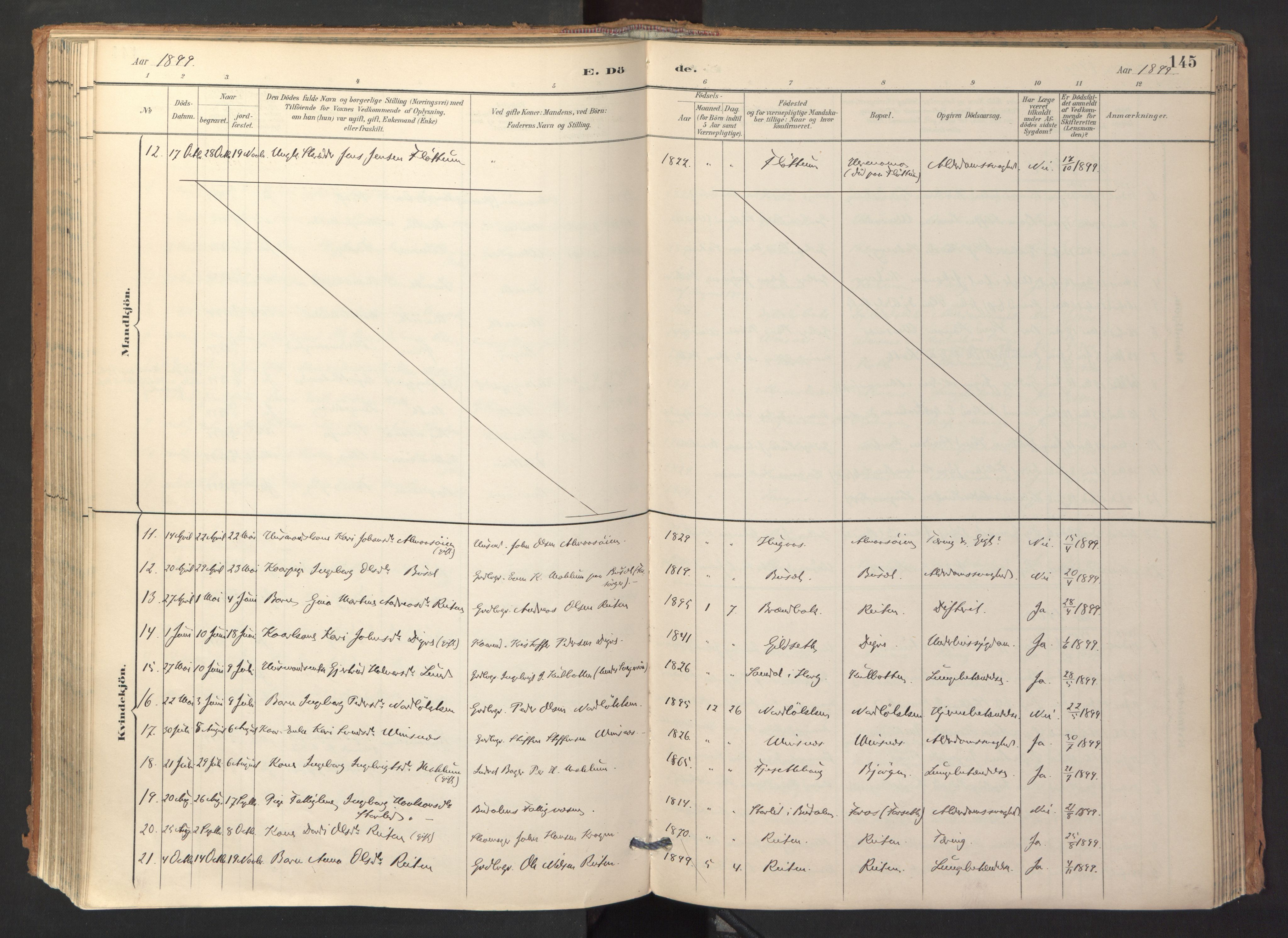 Ministerialprotokoller, klokkerbøker og fødselsregistre - Sør-Trøndelag, AV/SAT-A-1456/688/L1025: Parish register (official) no. 688A02, 1891-1909, p. 145