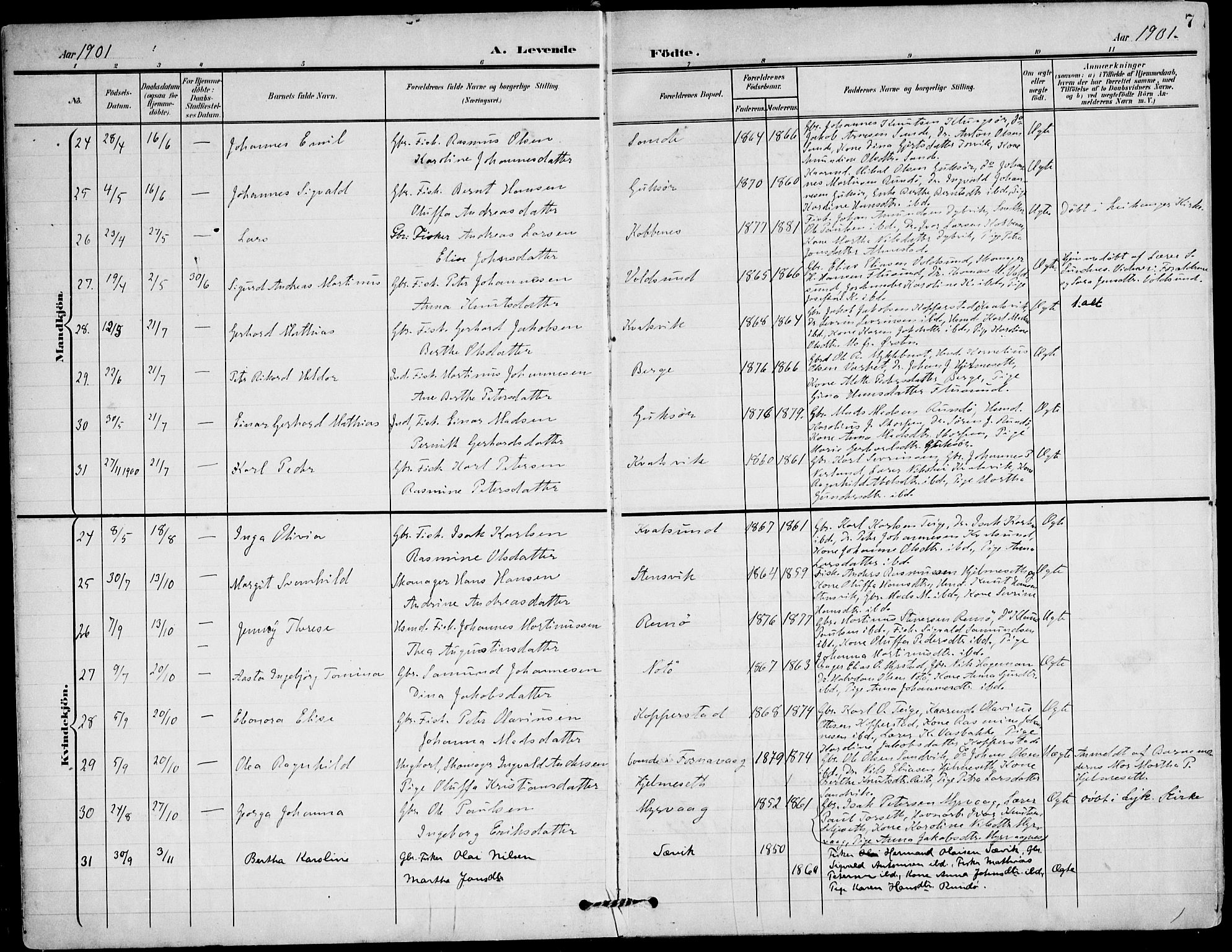 Ministerialprotokoller, klokkerbøker og fødselsregistre - Møre og Romsdal, SAT/A-1454/507/L0075: Parish register (official) no. 507A10, 1901-1920, p. 7