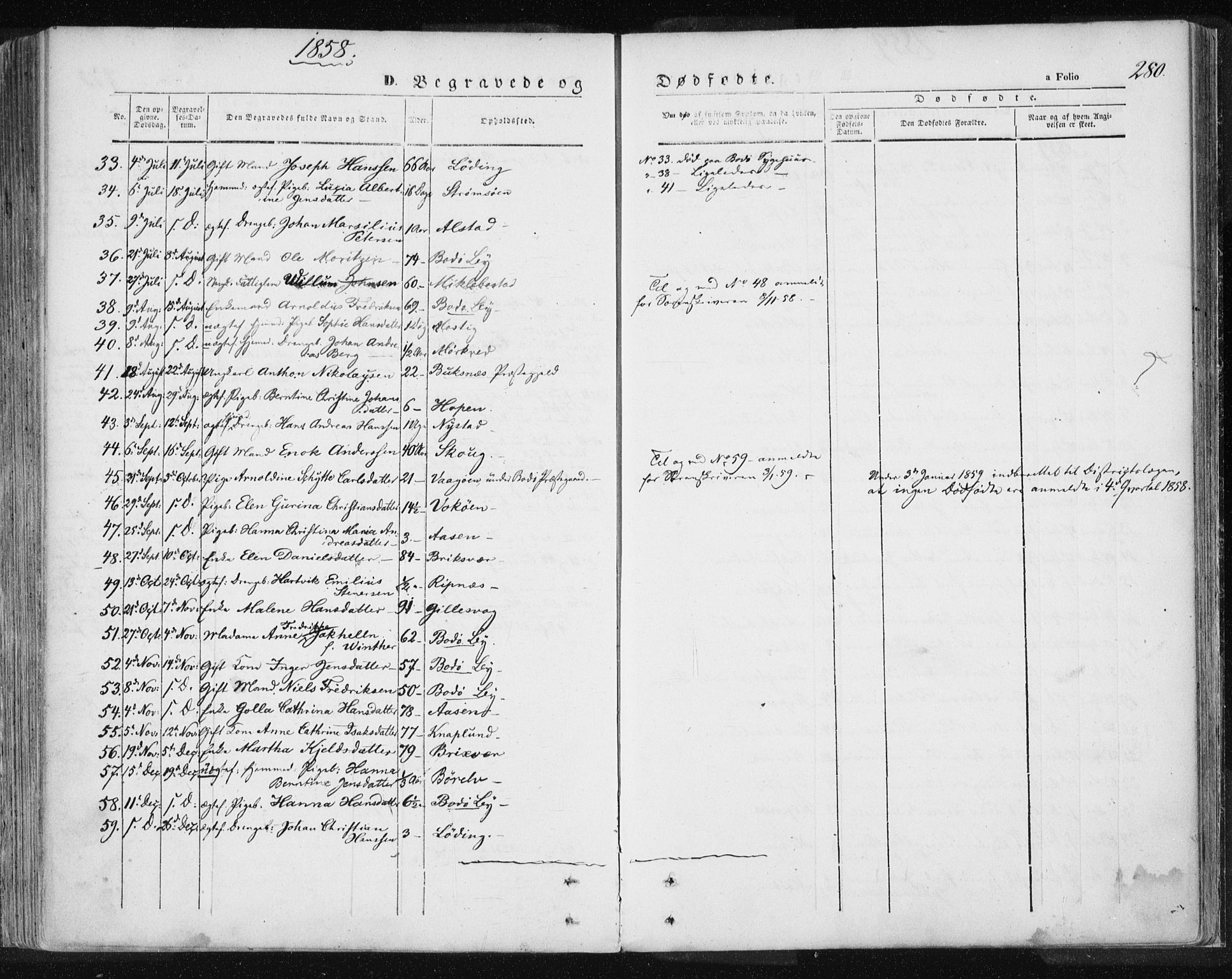 Ministerialprotokoller, klokkerbøker og fødselsregistre - Nordland, AV/SAT-A-1459/801/L0007: Parish register (official) no. 801A07, 1845-1863, p. 280