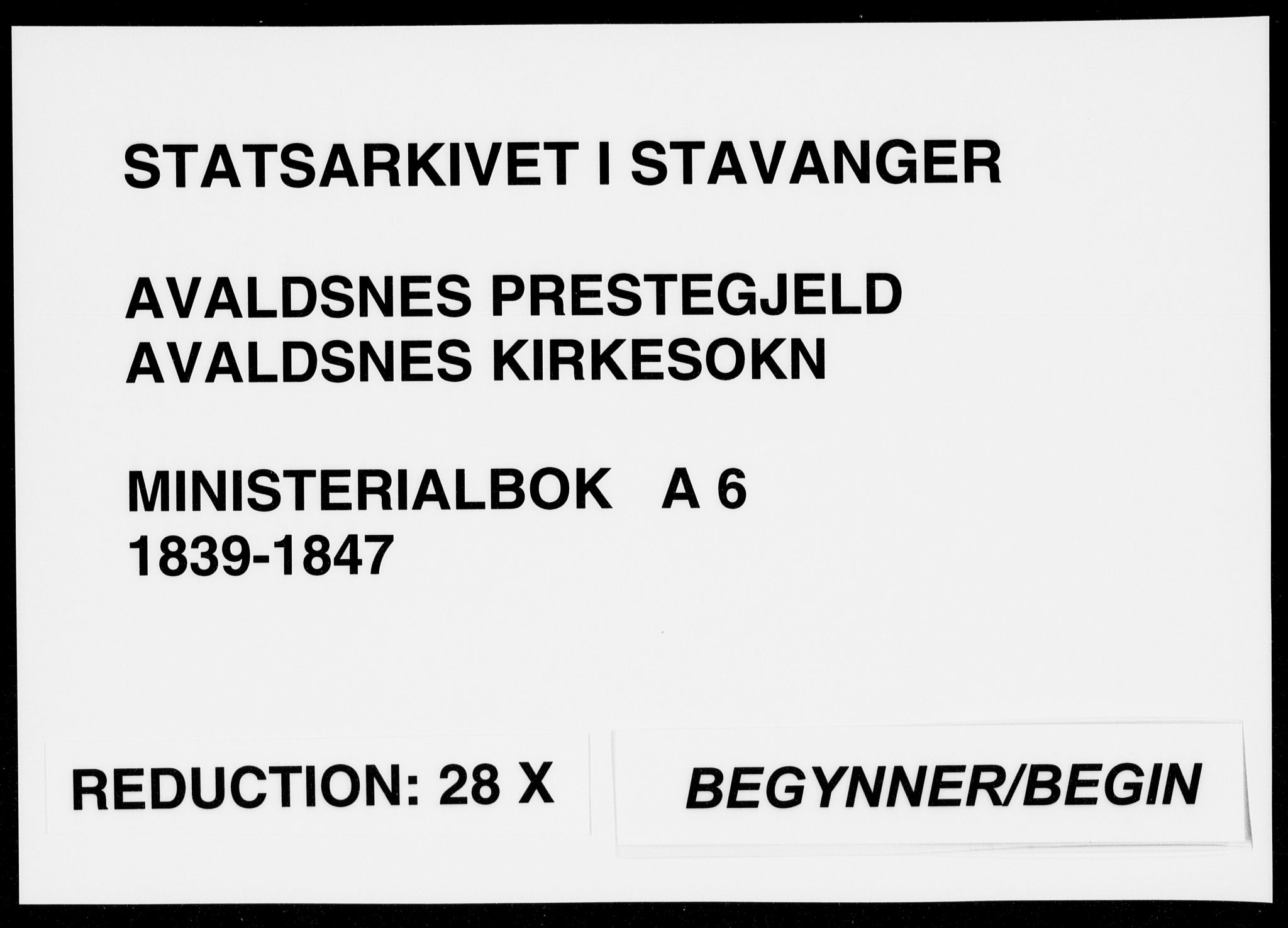 Avaldsnes sokneprestkontor, SAST/A -101851/H/Ha/Haa/L0006: Parish register (official) no. A 6, 1839-1847