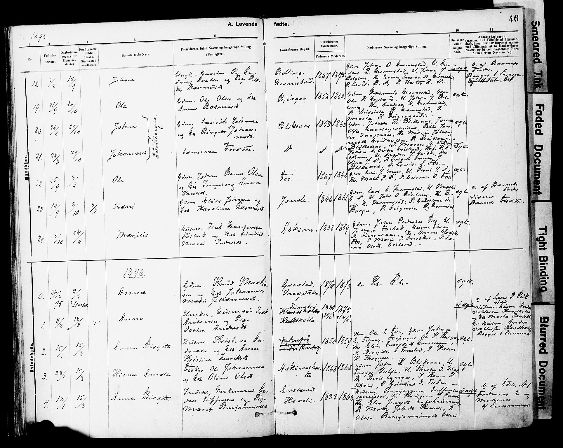 Ministerialprotokoller, klokkerbøker og fødselsregistre - Sør-Trøndelag, SAT/A-1456/646/L0615: Parish register (official) no. 646A13, 1885-1900, p. 46