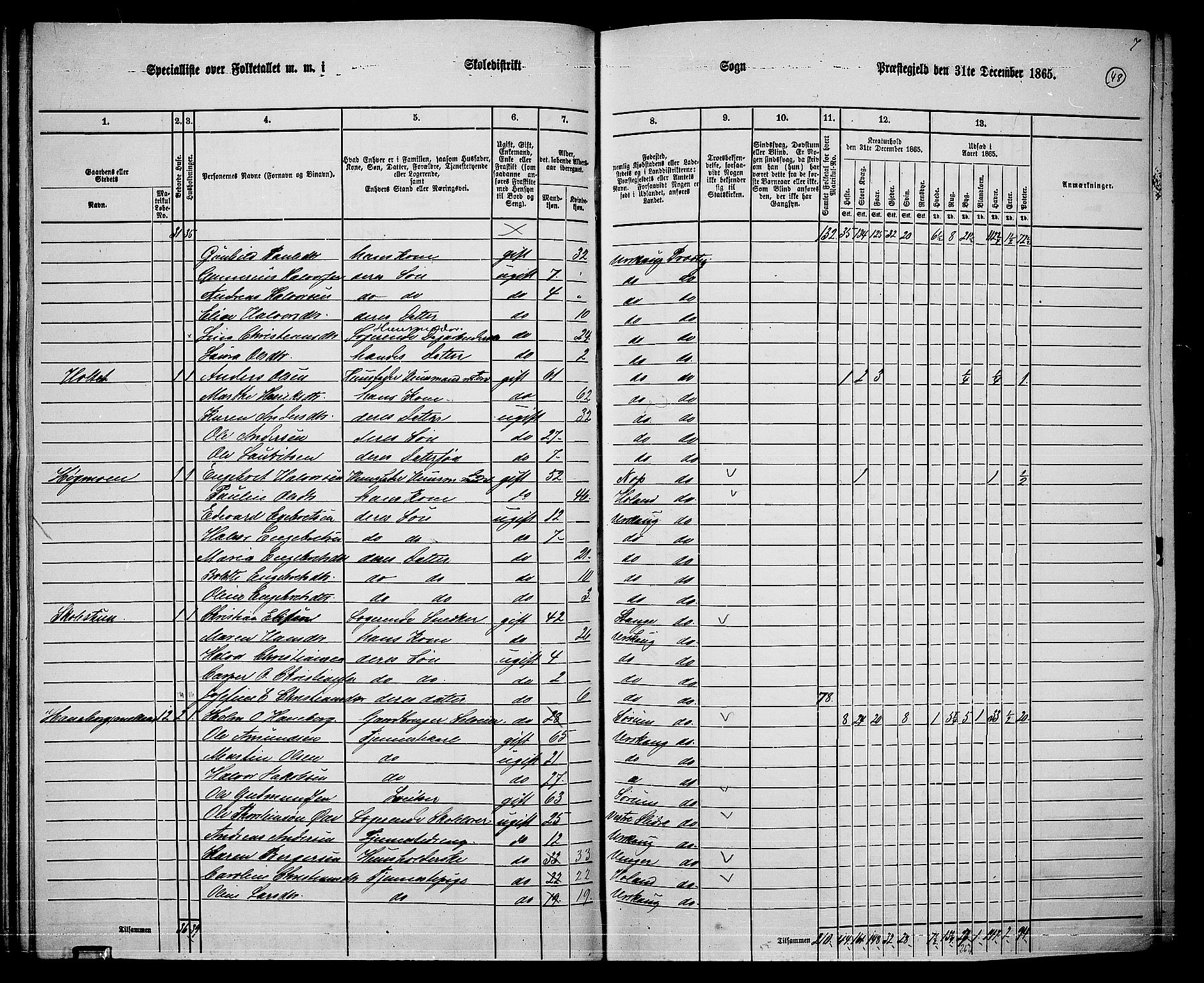 RA, 1865 census for Aurskog, 1865, p. 42