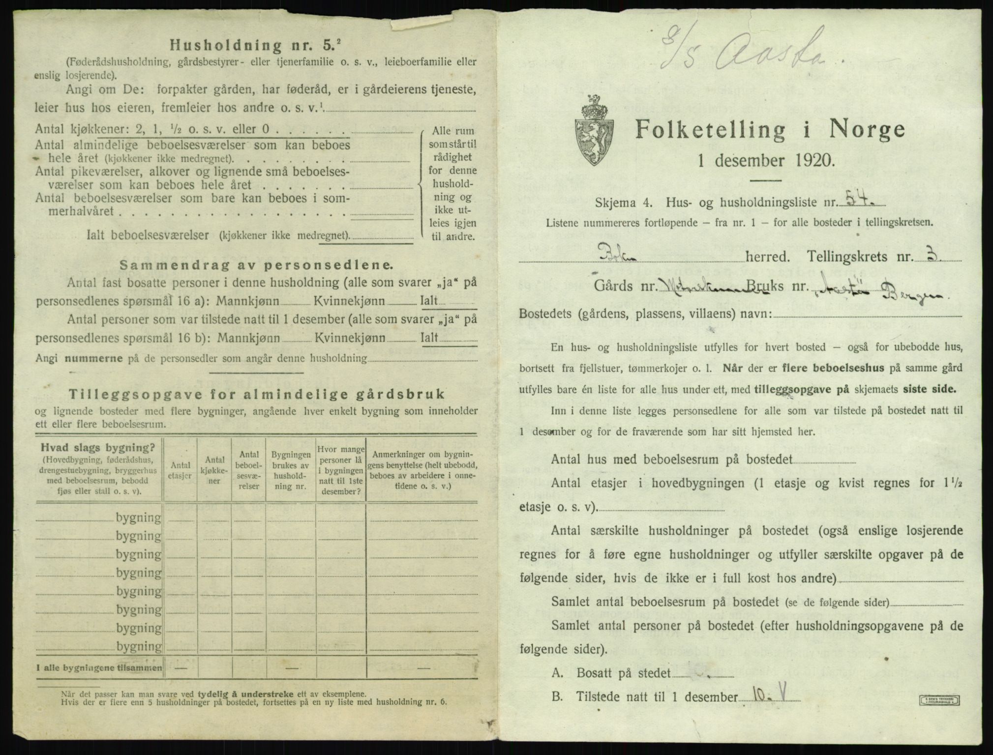 SAST, 1920 census for Bokn, 1920, p. 340