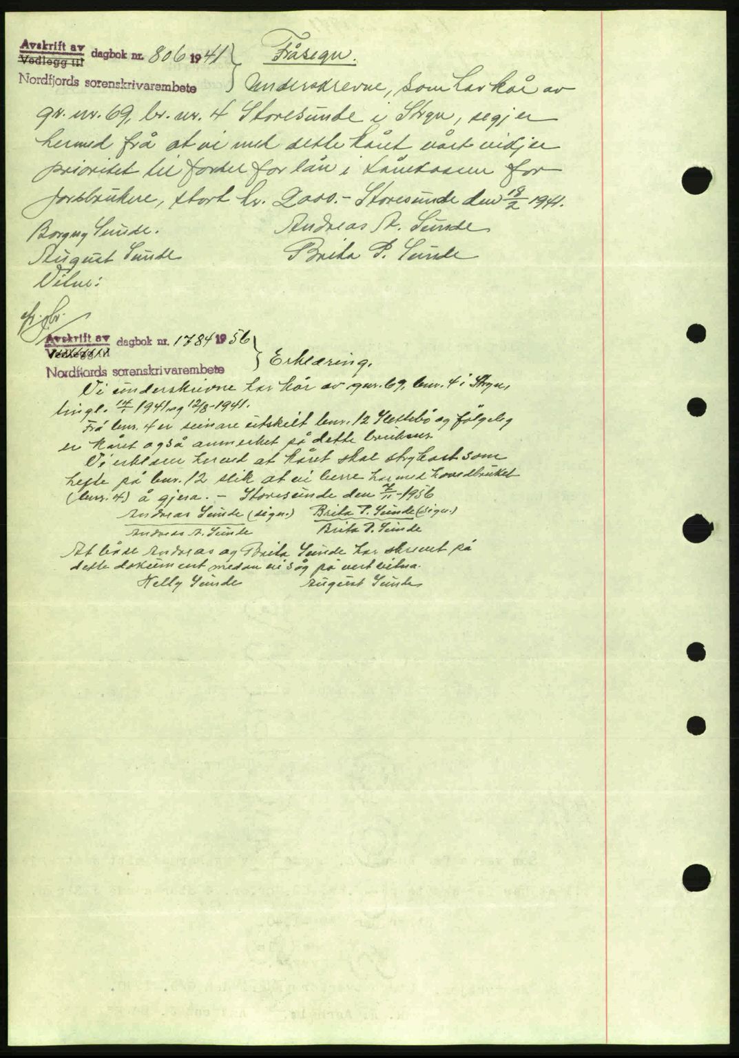 Nordfjord sorenskriveri, AV/SAB-A-2801/02/02b/02bj/L0006: Mortgage book no. A6, 1940-1941, Diary no: : 37/1941