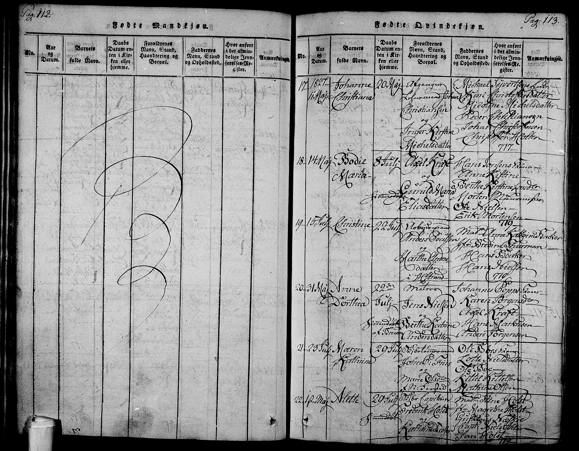 Holmestrand kirkebøker, AV/SAKO-A-346/F/Fa/L0001: Parish register (official) no. 1, 1814-1840, p. 112-113