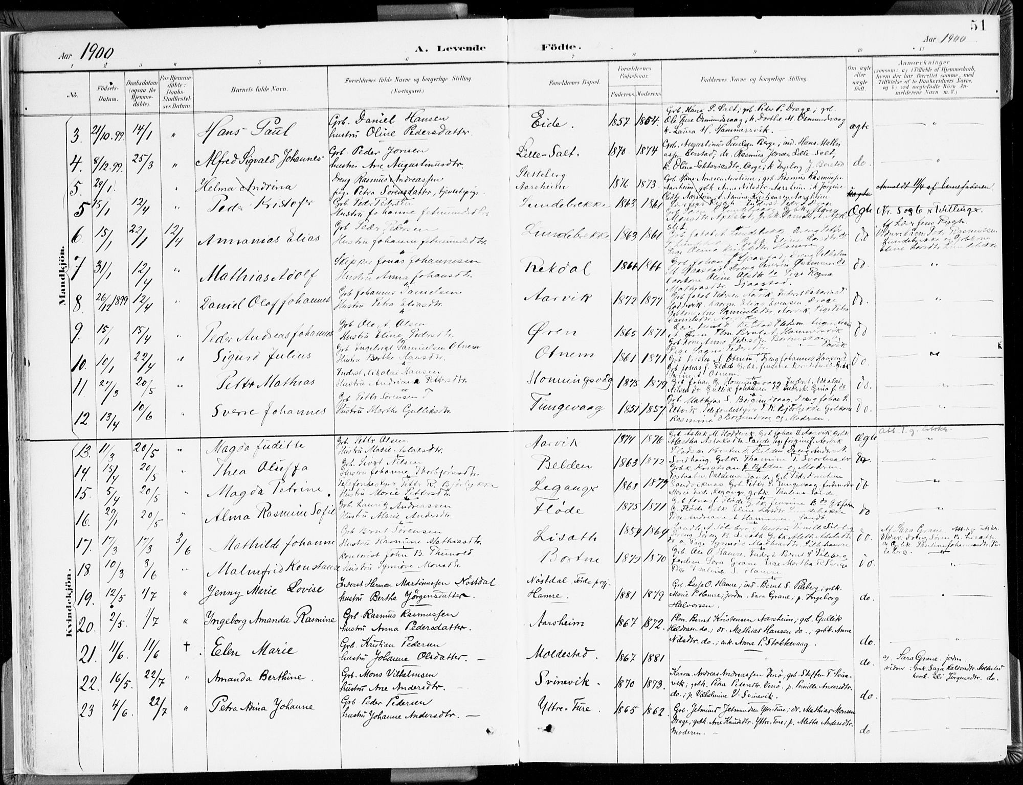 Selje sokneprestembete, SAB/A-99938/H/Ha/Haa/Haab: Parish register (official) no. B 2, 1891-1907, p. 51