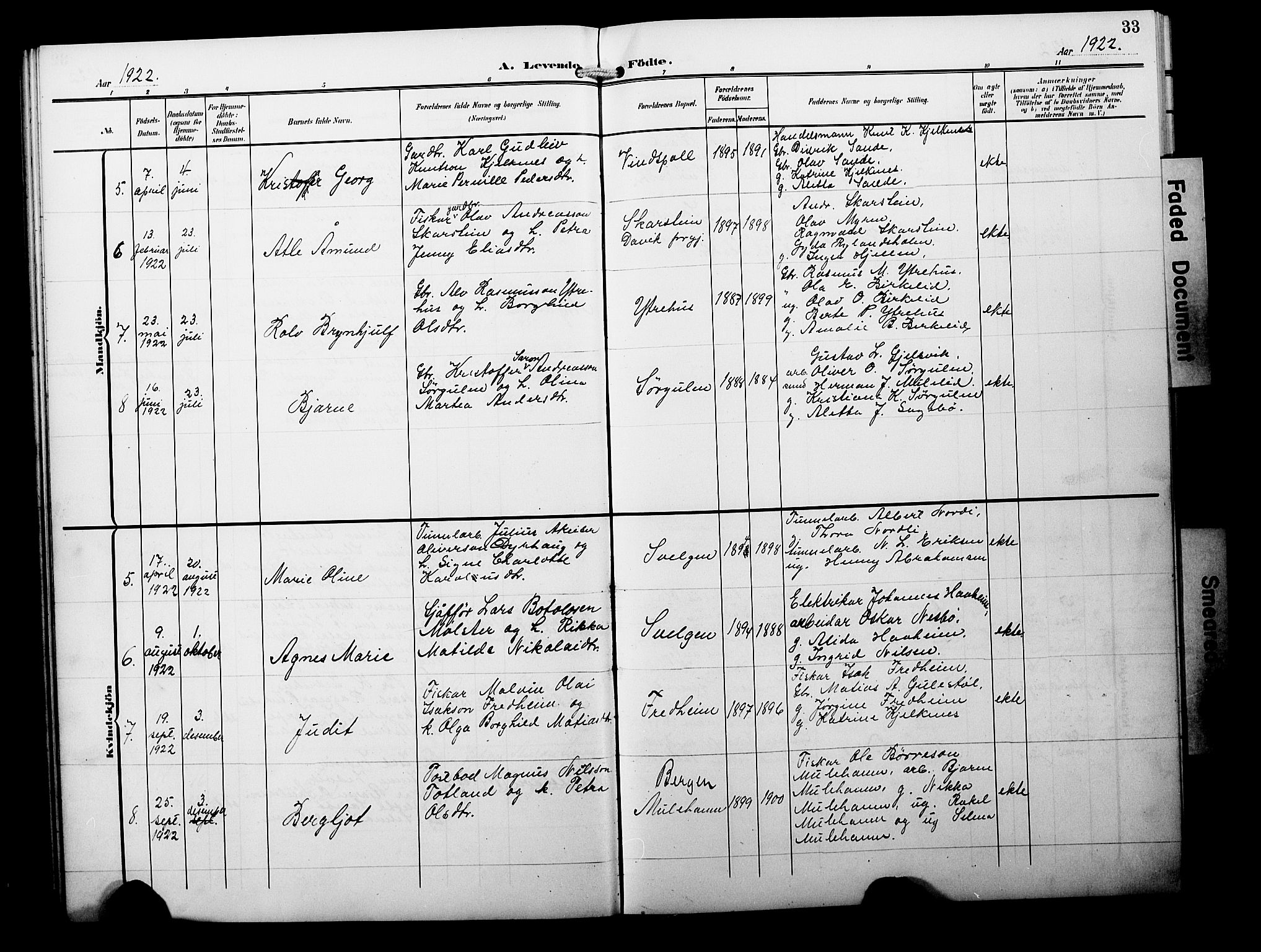 Davik sokneprestembete, SAB/A-79701/H/Hab/Habb/L0001: Parish register (copy) no. B 1, 1903-1928, p. 33