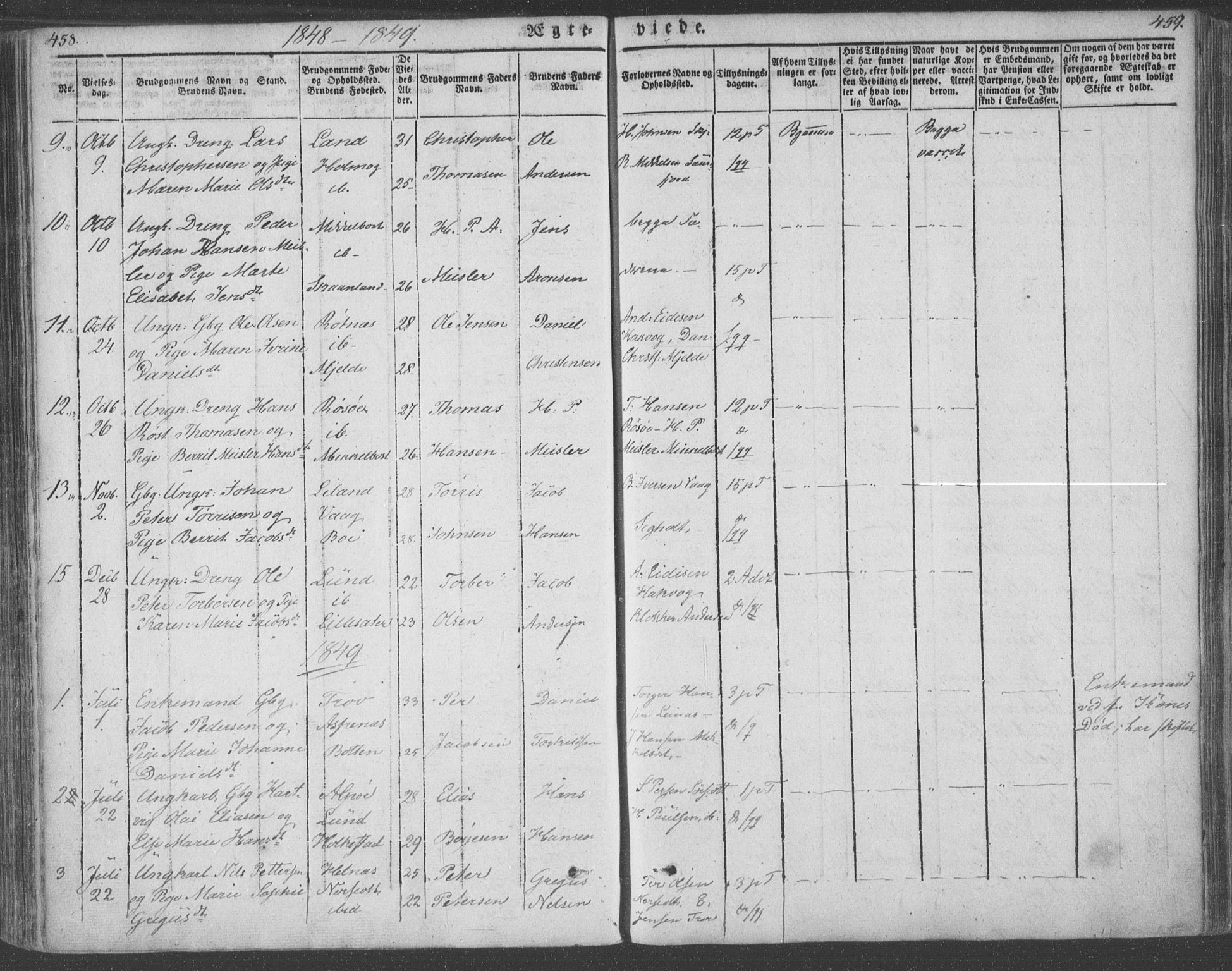 Ministerialprotokoller, klokkerbøker og fødselsregistre - Nordland, AV/SAT-A-1459/855/L0799: Parish register (official) no. 855A07, 1834-1852, p. 458-459