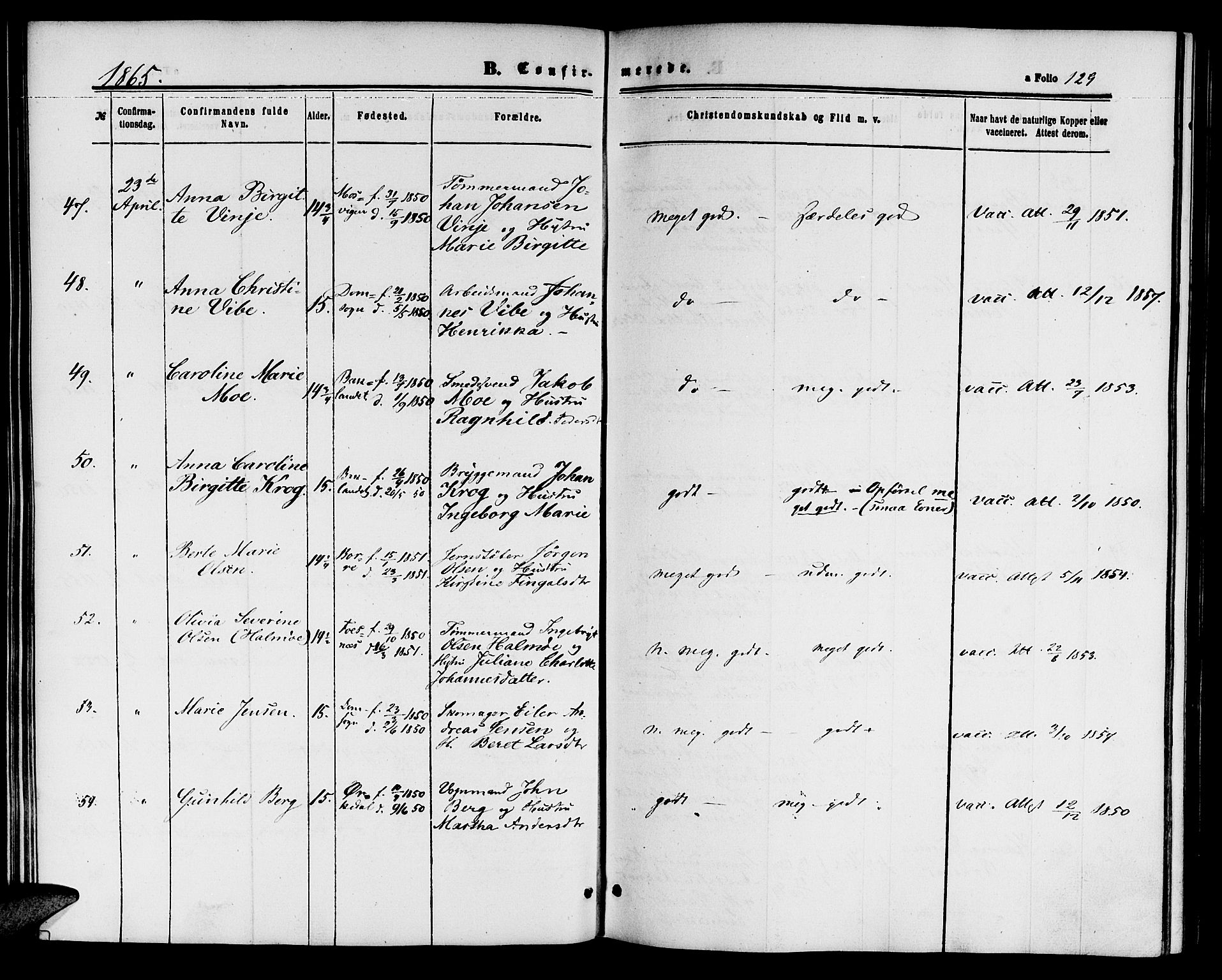 Ministerialprotokoller, klokkerbøker og fødselsregistre - Sør-Trøndelag, AV/SAT-A-1456/604/L0185: Parish register (official) no. 604A06, 1861-1865, p. 129