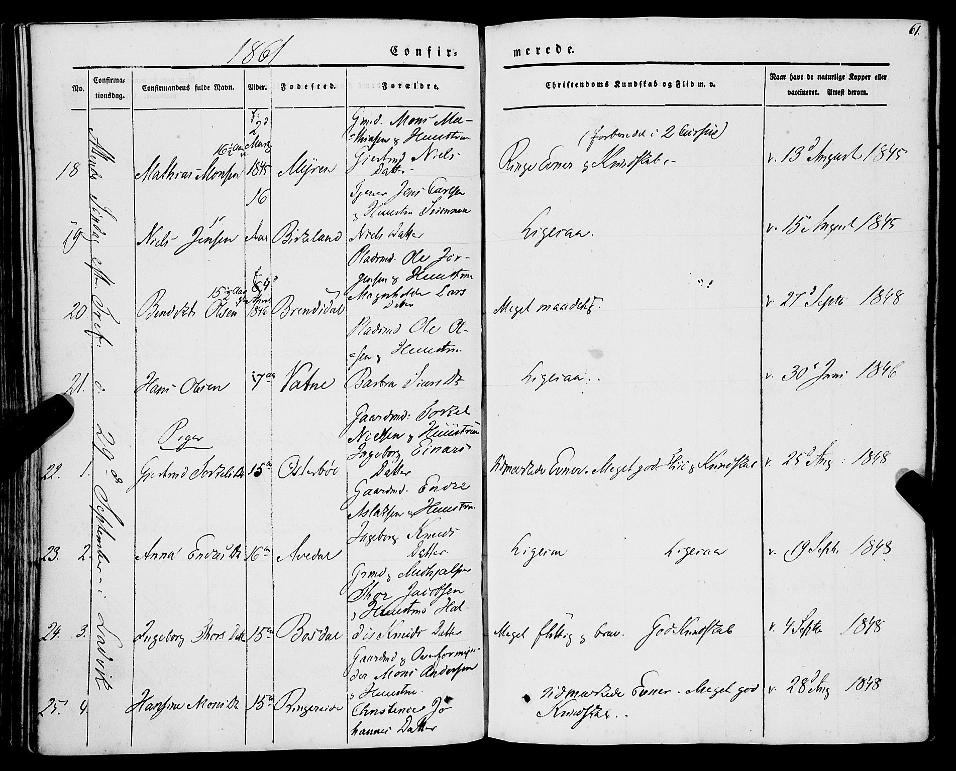 Lavik sokneprestembete, AV/SAB-A-80901: Parish register (official) no. A 3, 1843-1863, p. 61