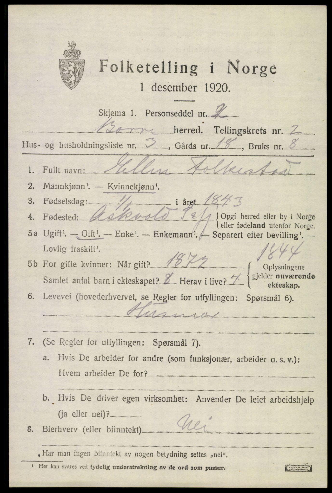 SAKO, 1920 census for Borre, 1920, p. 4202