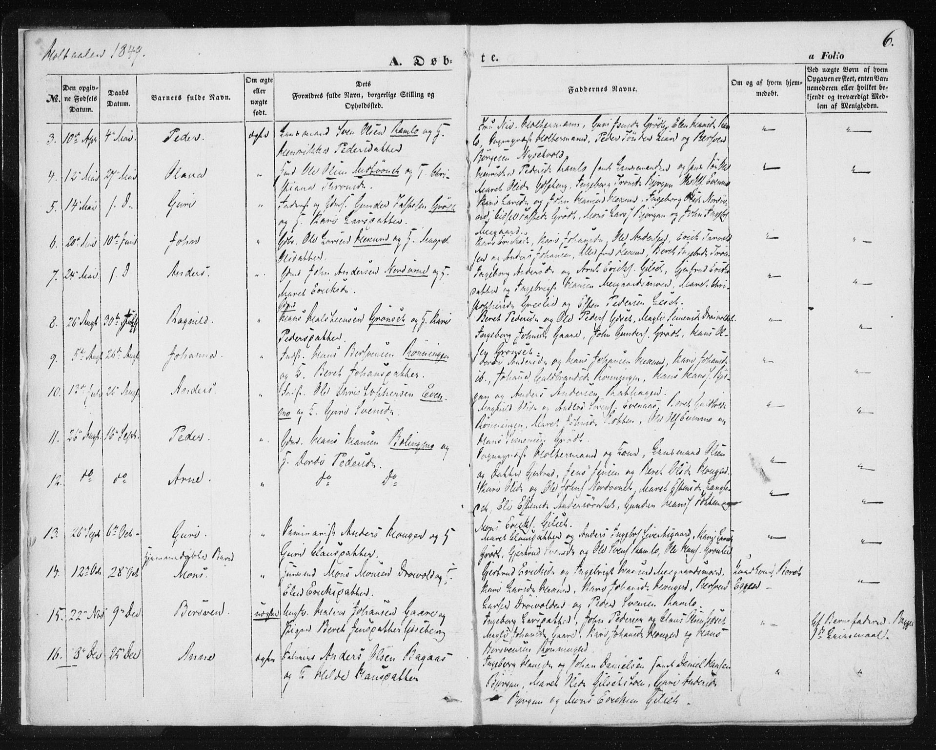 Ministerialprotokoller, klokkerbøker og fødselsregistre - Sør-Trøndelag, SAT/A-1456/685/L0963: Parish register (official) no. 685A06 /1, 1846-1859, p. 6