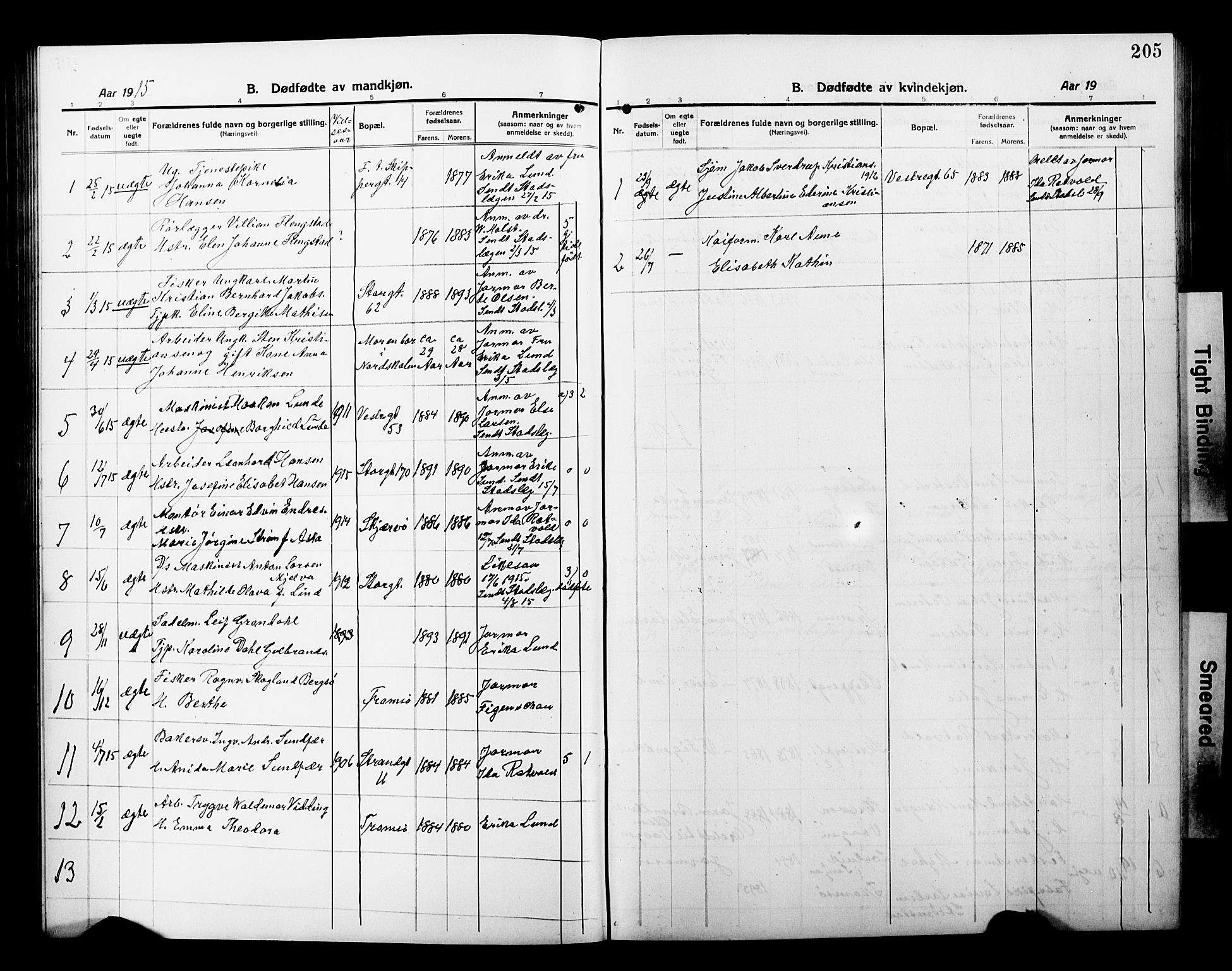 Tromsø sokneprestkontor/stiftsprosti/domprosti, SATØ/S-1343/G/Gb/L0009klokker: Parish register (copy) no. 9, 1915-1925, p. 205