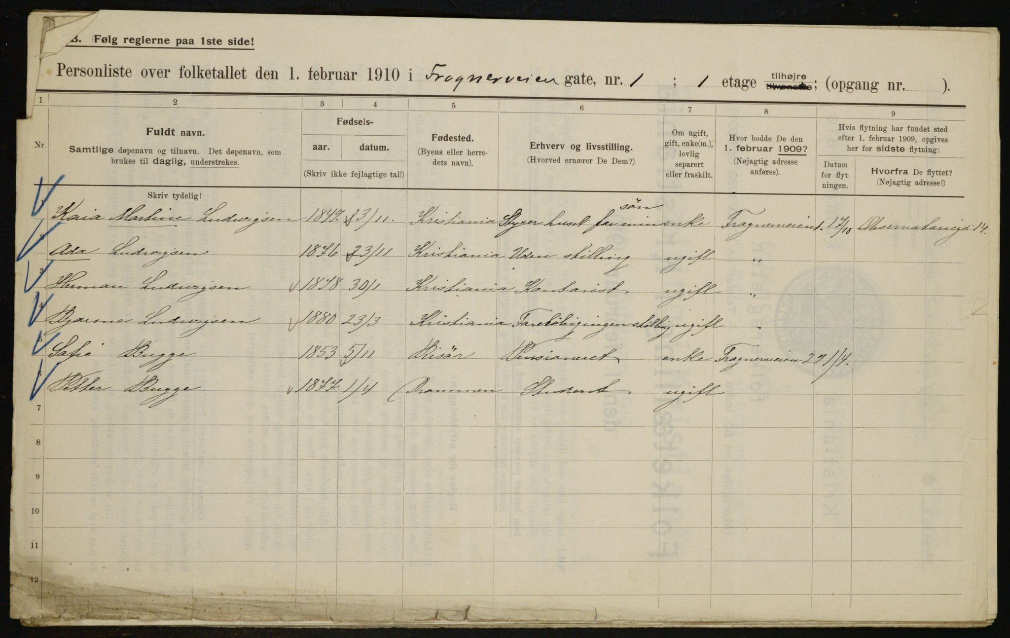 OBA, Municipal Census 1910 for Kristiania, 1910, p. 25349