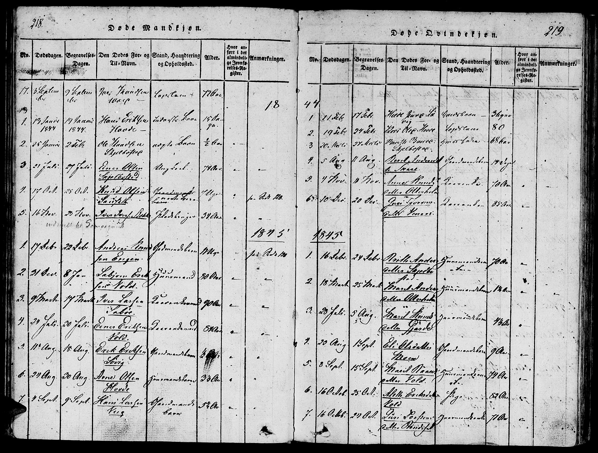 Ministerialprotokoller, klokkerbøker og fødselsregistre - Møre og Romsdal, SAT/A-1454/543/L0561: Parish register (official) no. 543A01, 1818-1853, p. 218-219
