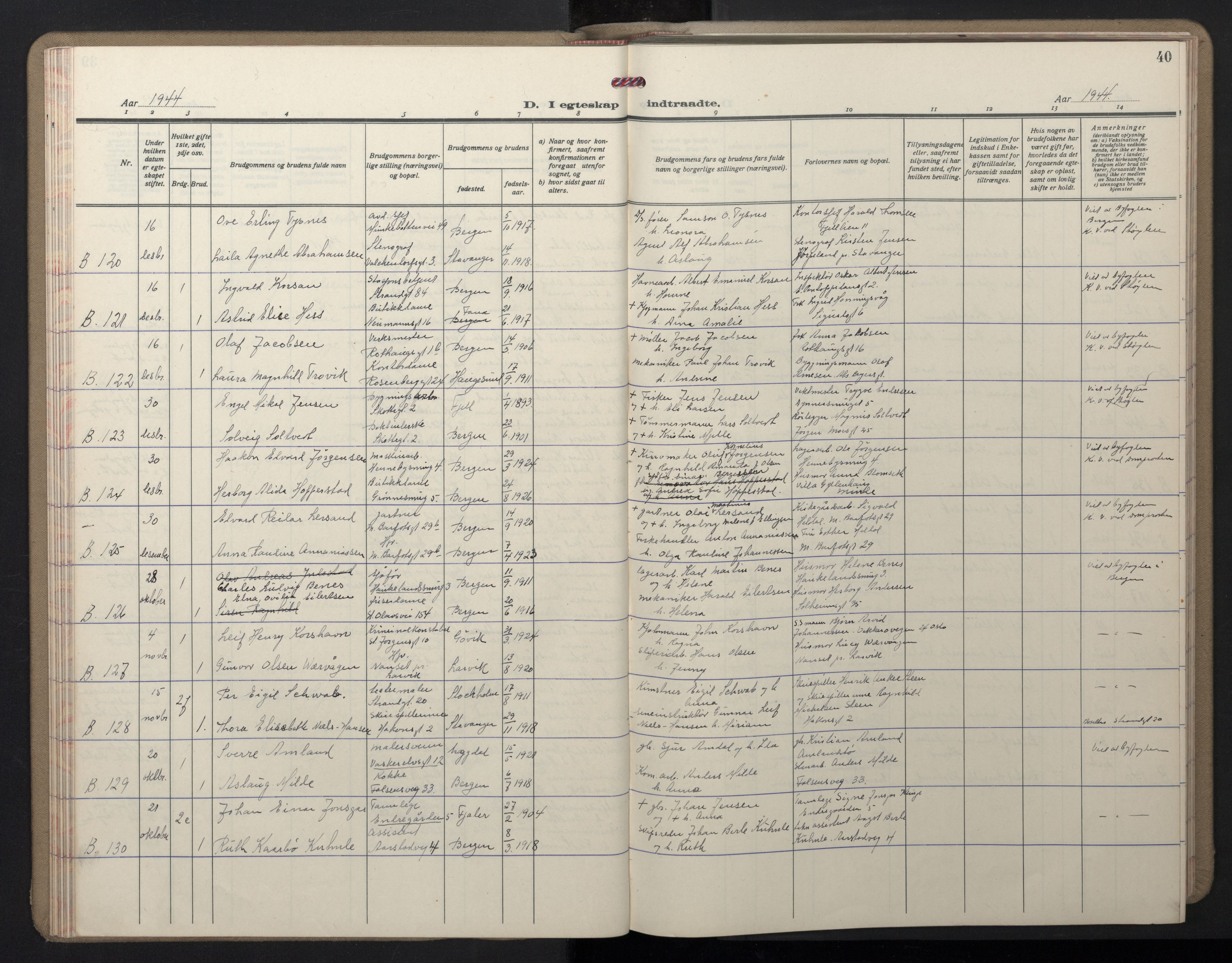 Domkirken sokneprestembete, SAB/A-74801/H/Hab/L0035: Parish register (copy) no. D 7, 1941-1953, p. 40