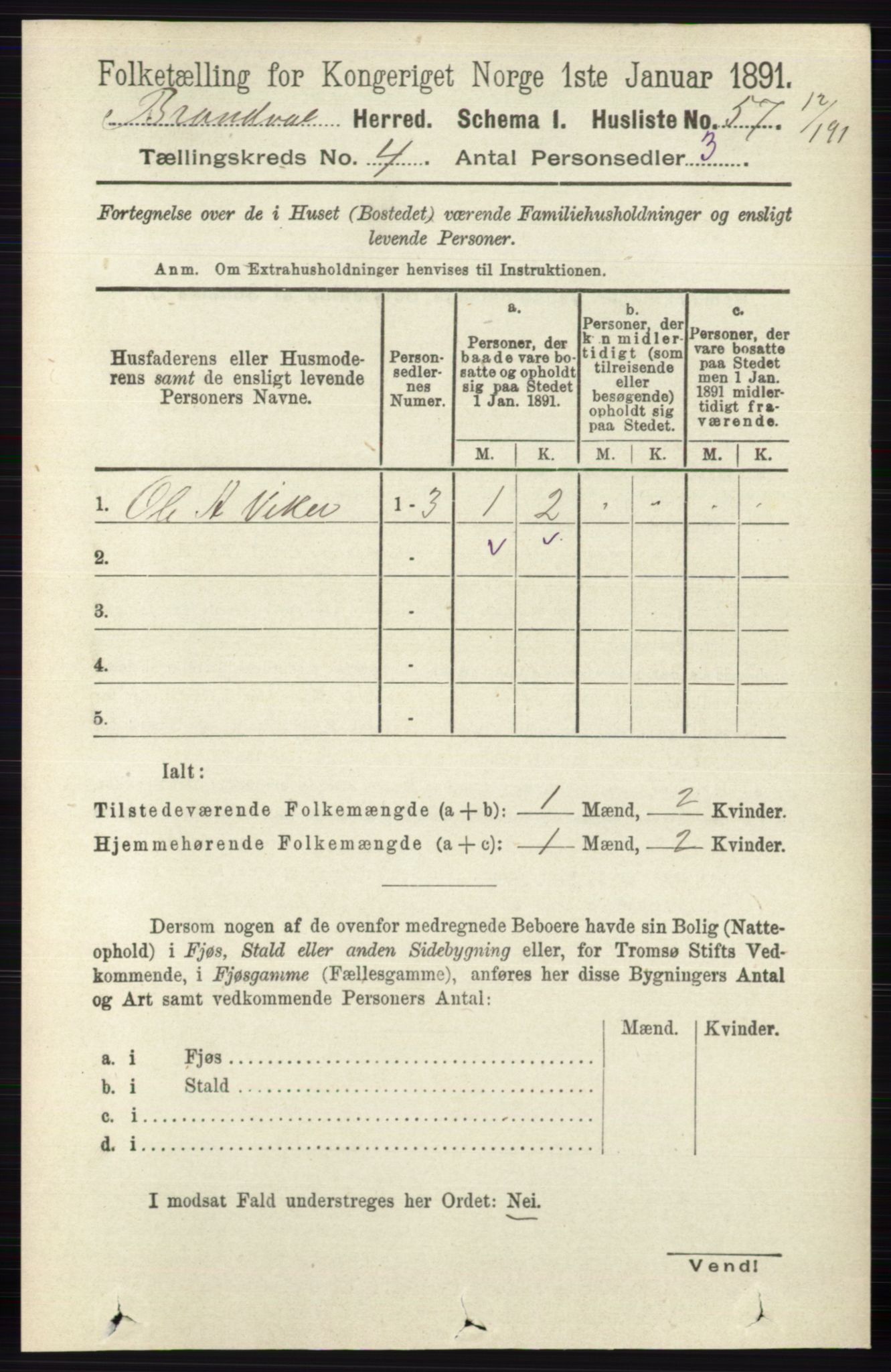 RA, 1891 census for 0422 Brandval, 1891, p. 1704