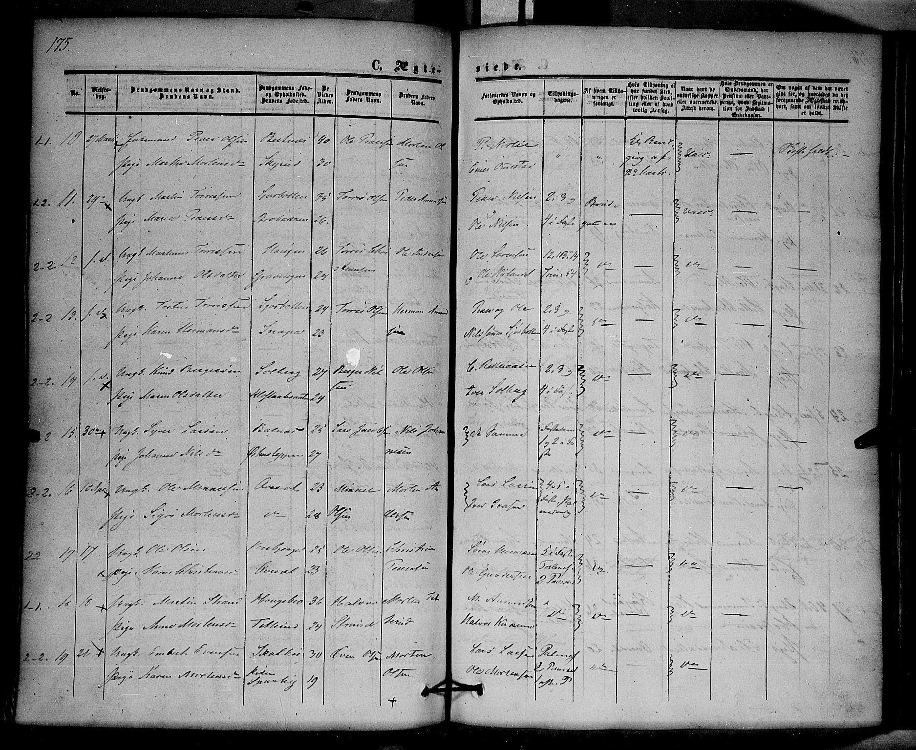 Hof prestekontor, SAH/PREST-038/H/Ha/Haa/L0008: Parish register (official) no. 8, 1849-1861, p. 175