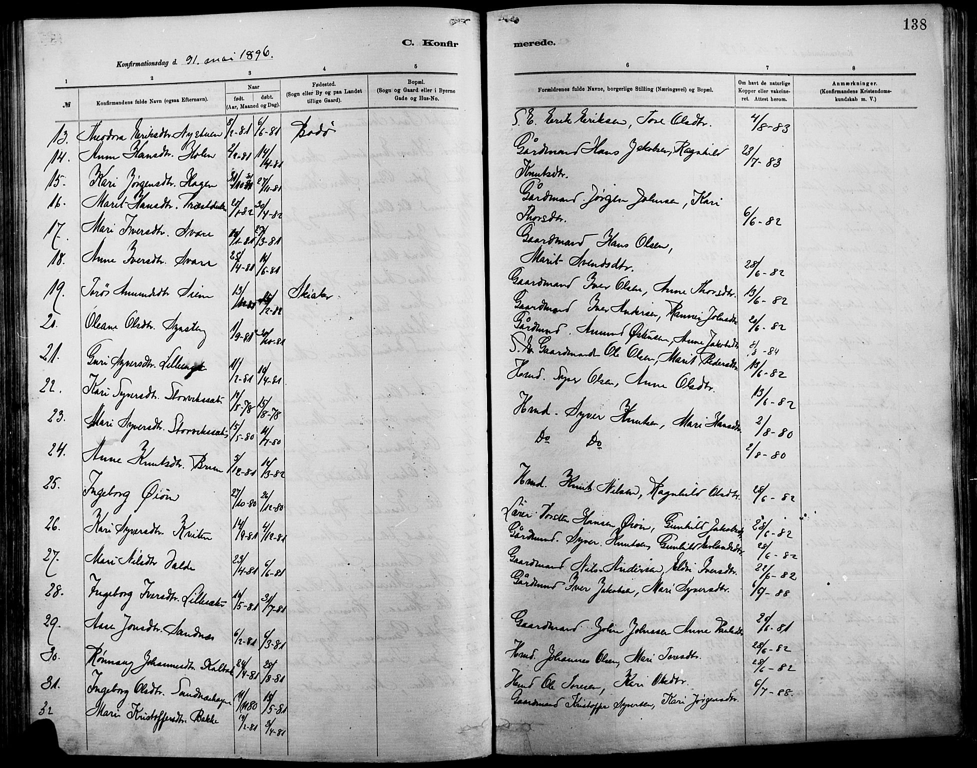 Vågå prestekontor, SAH/PREST-076/H/Ha/Haa/L0009: Parish register (official) no. 9, 1886-1904, p. 138