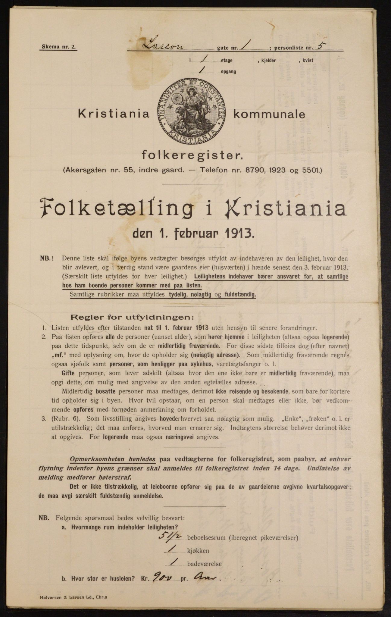 OBA, Municipal Census 1913 for Kristiania, 1913, p. 56972