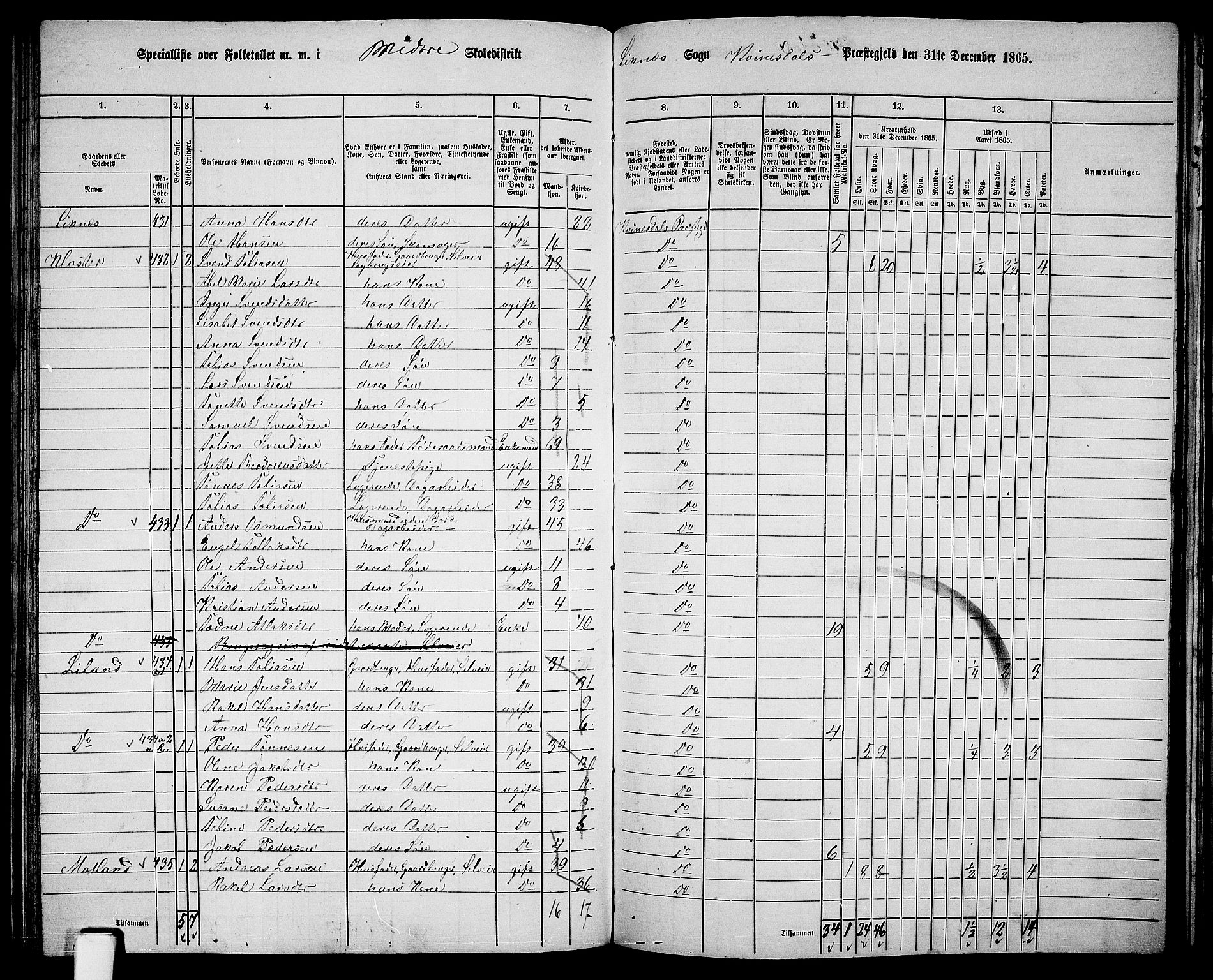 RA, 1865 census for Kvinesdal, 1865, p. 122