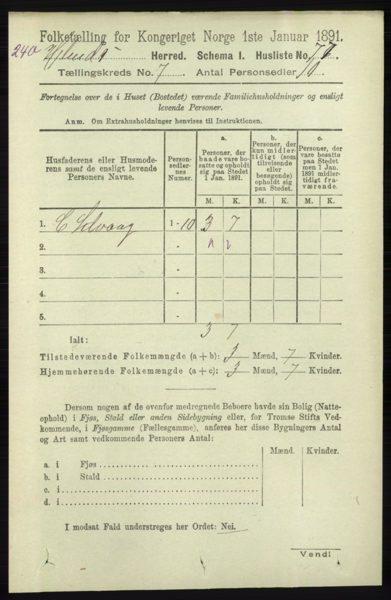 RA, 1891 census for 1133 Hjelmeland, 1891, p. 1940