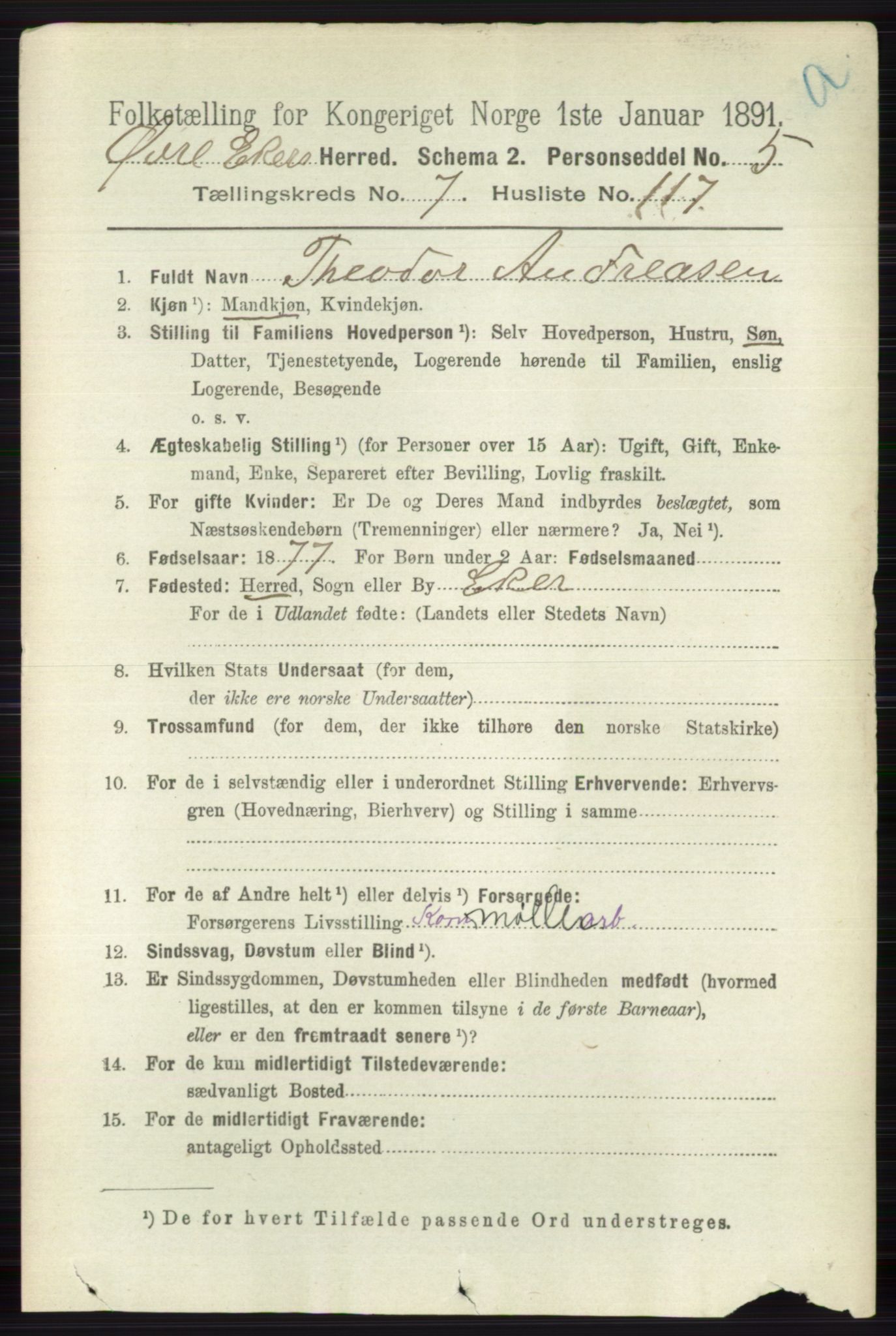 RA, 1891 census for 0624 Øvre Eiker, 1891, p. 3141