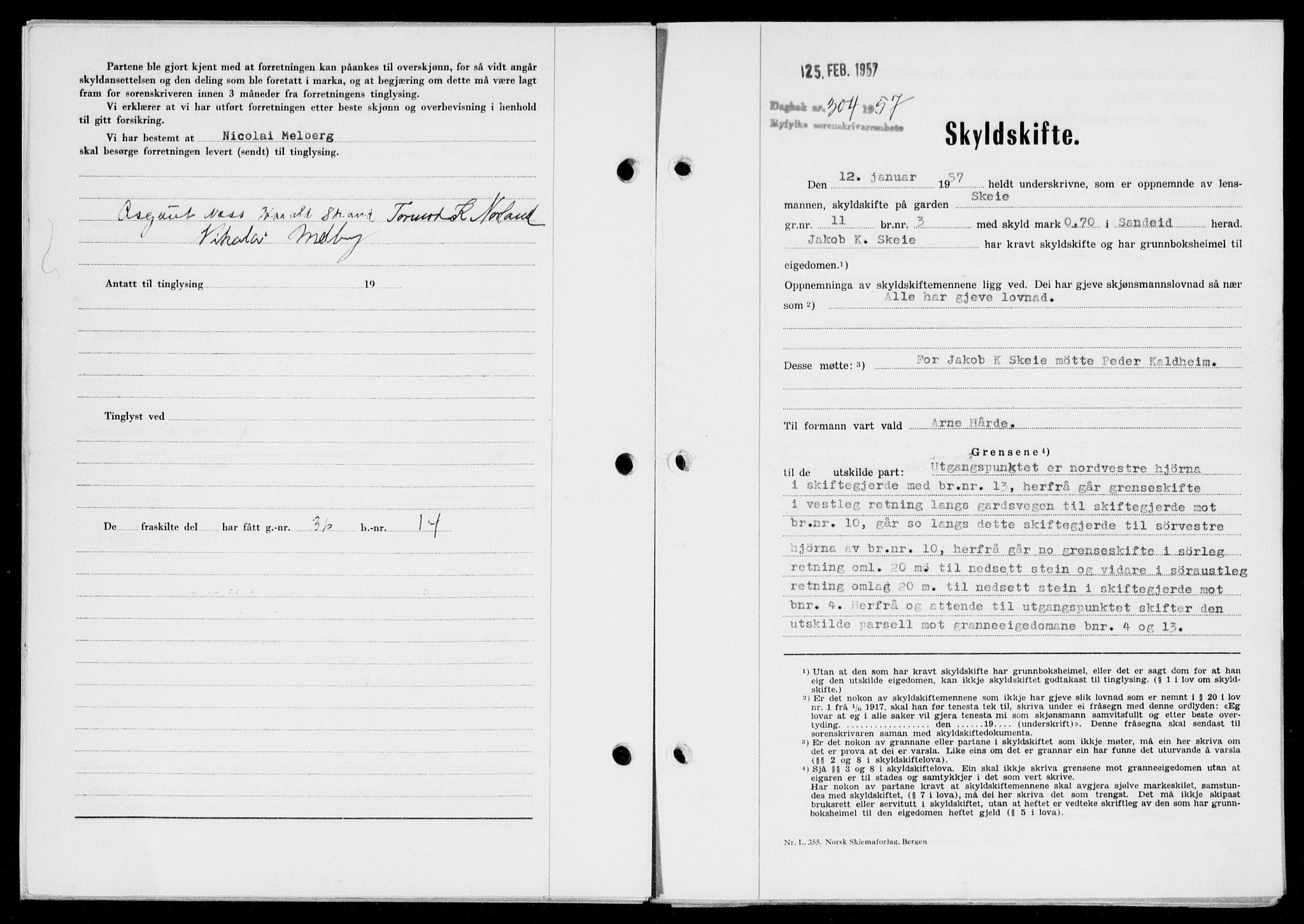 Ryfylke tingrett, AV/SAST-A-100055/001/II/IIB/L0135: Mortgage book no. 114, 1956-1957, Diary no: : 304/1957