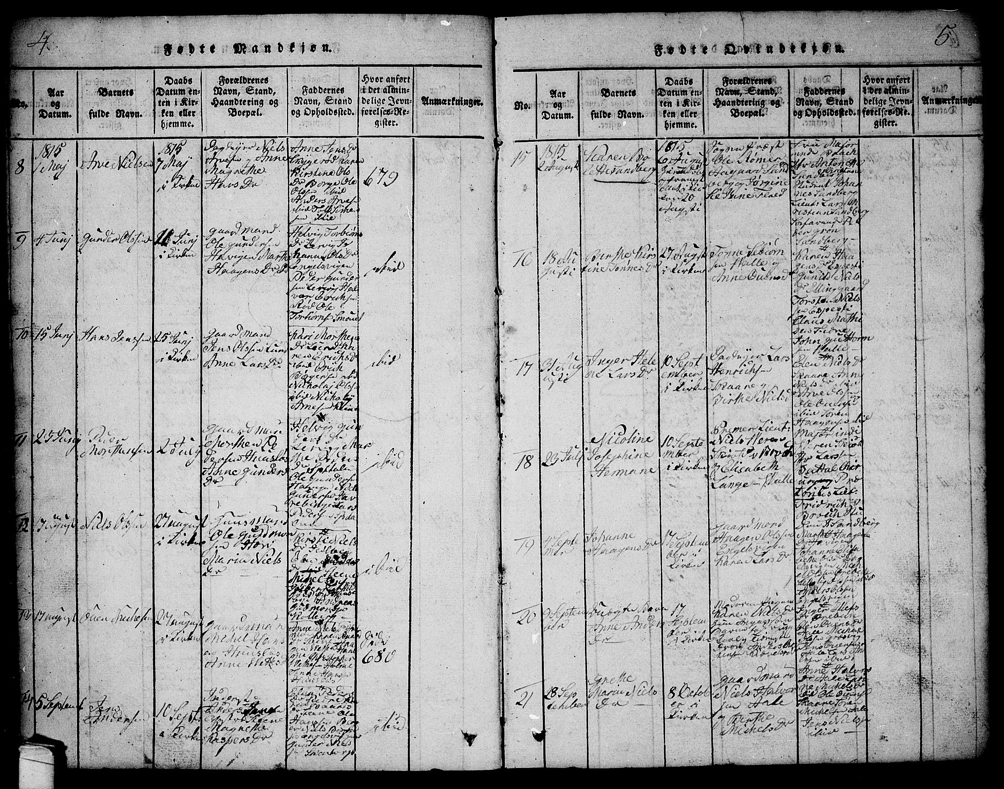 Onsøy prestekontor Kirkebøker, AV/SAO-A-10914/G/Ga/L0001: Parish register (copy) no. I 1, 1814-1840, p. 4-5