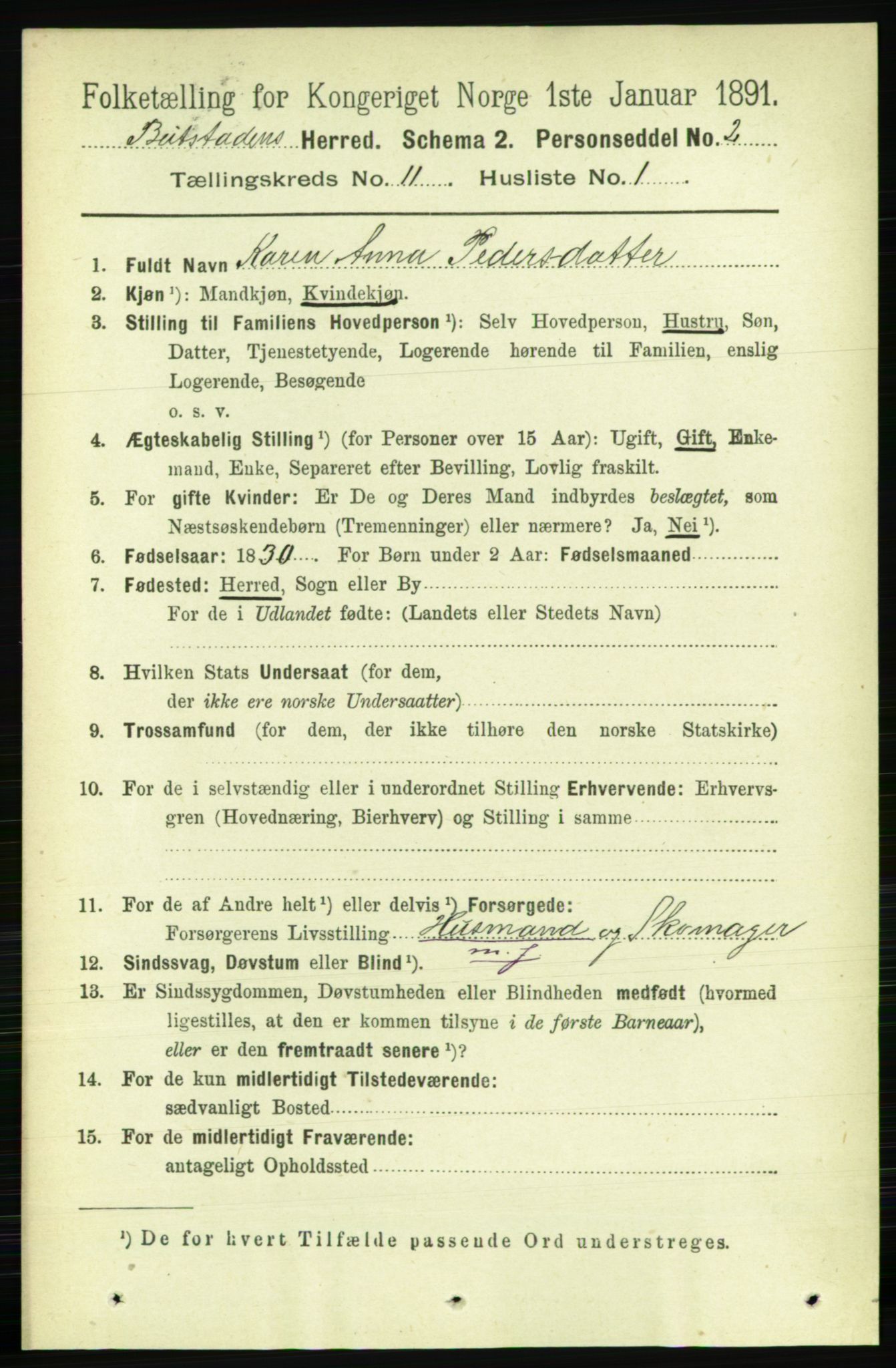 RA, 1891 census for 1727 Beitstad, 1891, p. 3045