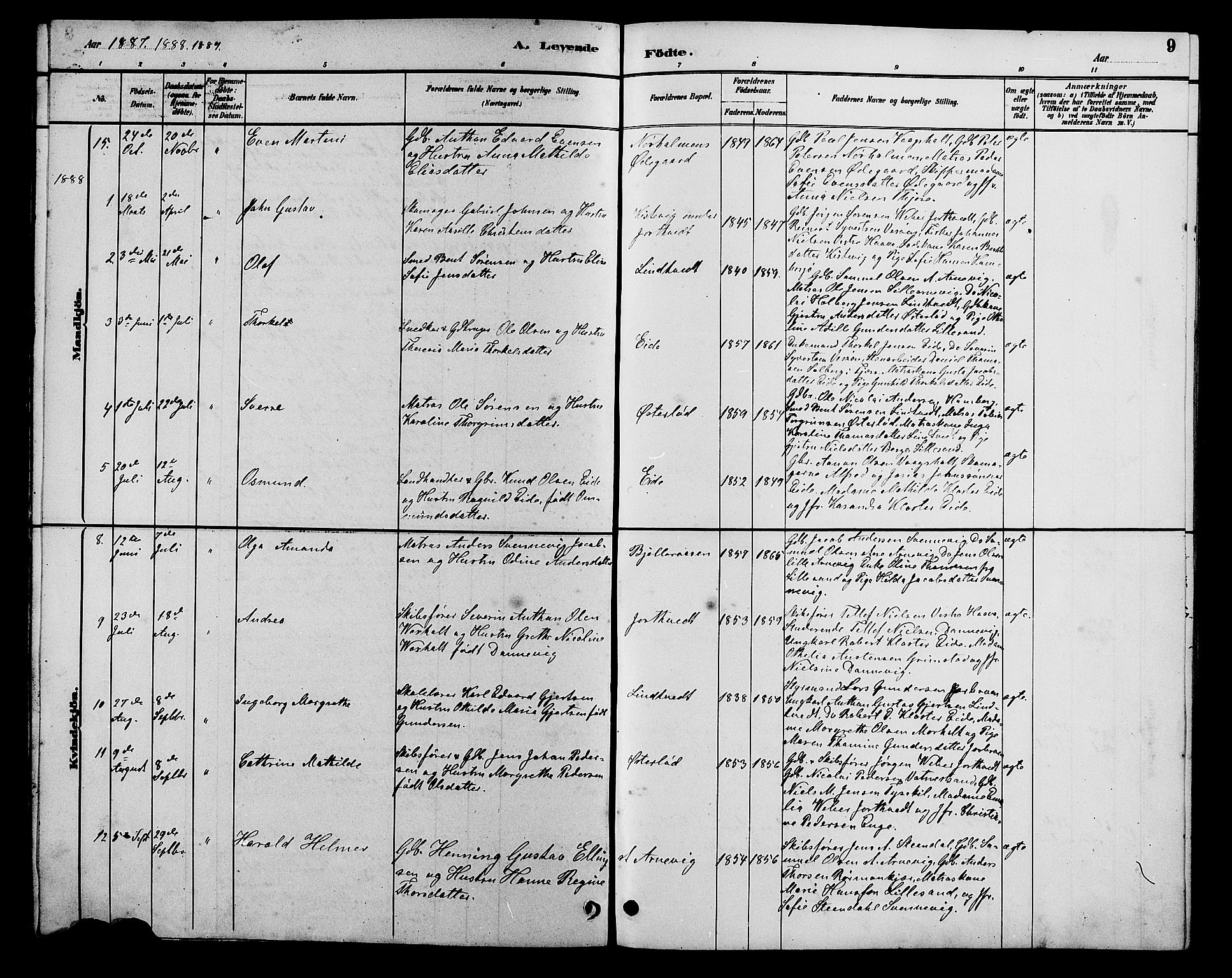 Hommedal sokneprestkontor, AV/SAK-1111-0023/F/Fb/Fba/L0004: Parish register (copy) no. B 4, 1885-1908, p. 9