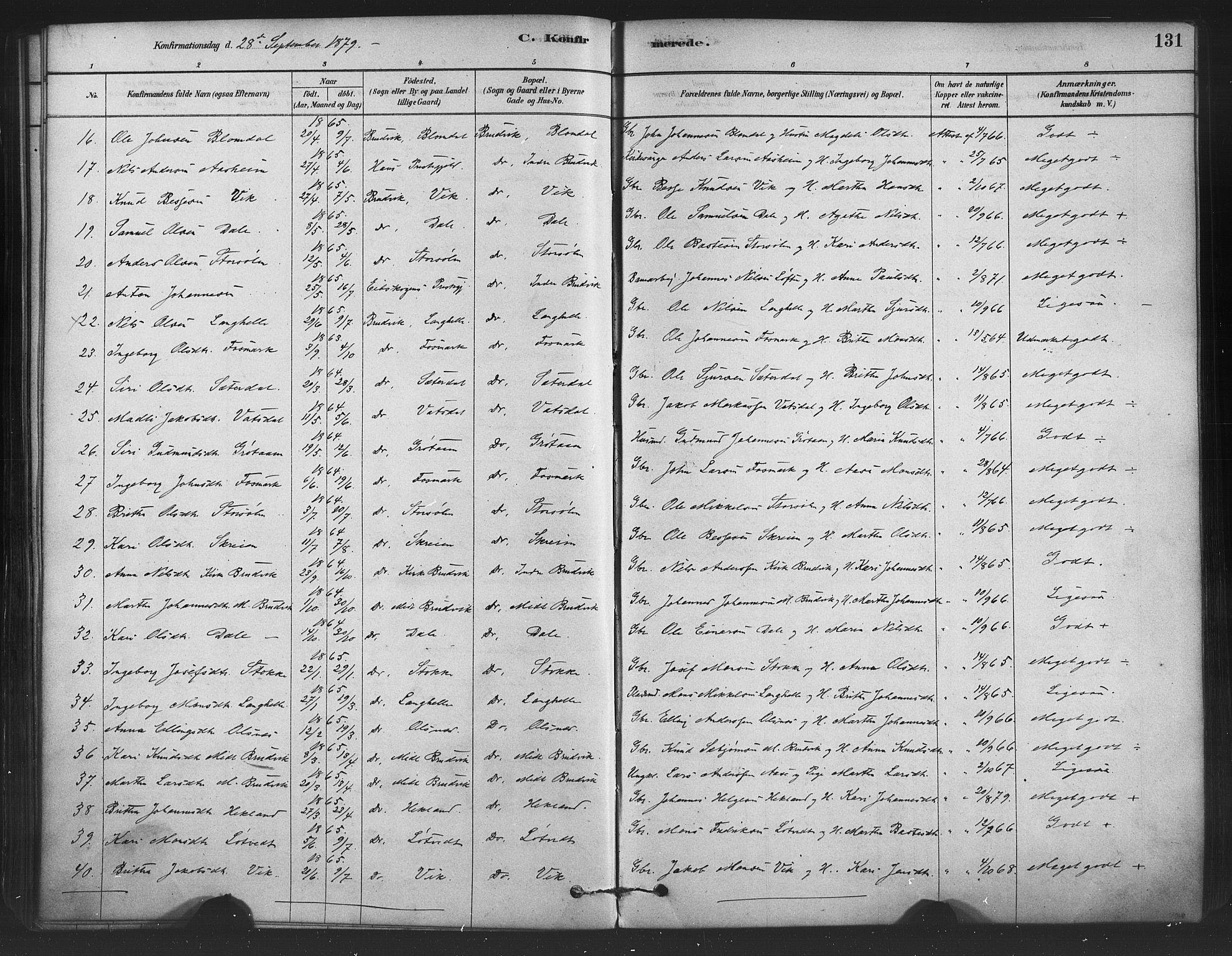 Bruvik Sokneprestembete, SAB/A-74701/H/Haa: Parish register (official) no. B 1, 1878-1904, p. 131