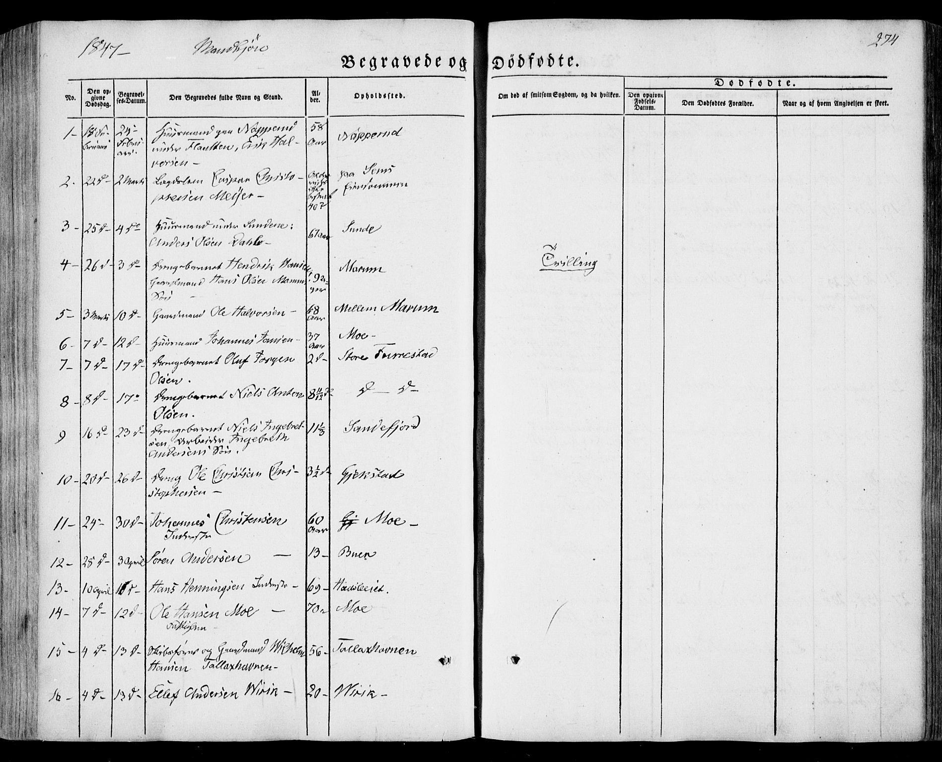 Sandar kirkebøker, AV/SAKO-A-243/F/Fa/L0006: Parish register (official) no. 6, 1847-1860, p. 274