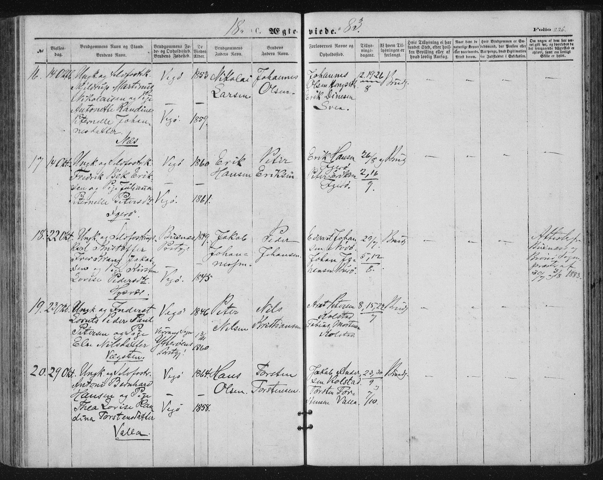 Ministerialprotokoller, klokkerbøker og fødselsregistre - Nordland, SAT/A-1459/816/L0241: Parish register (official) no. 816A07, 1870-1885, p. 226