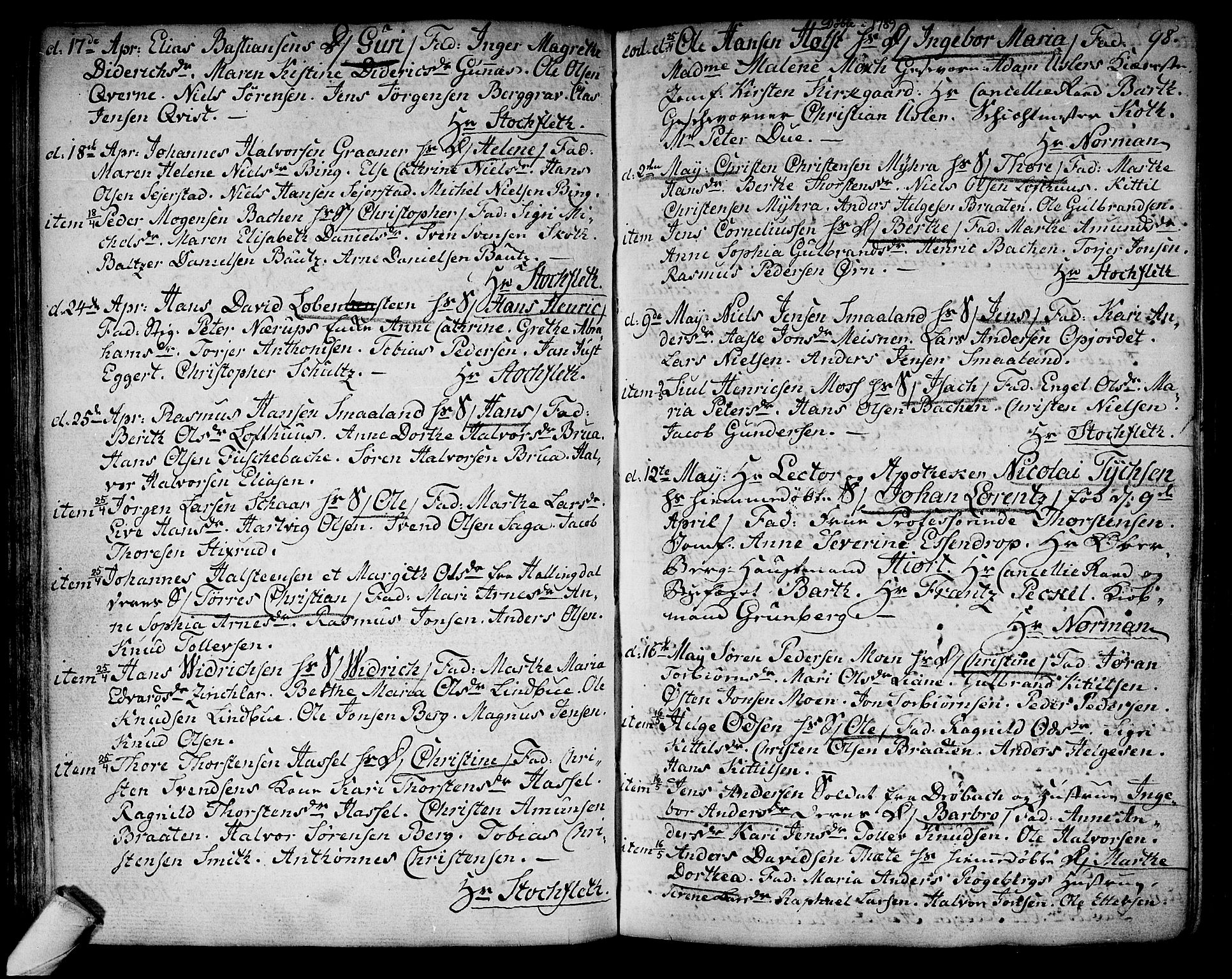 Kongsberg kirkebøker, SAKO/A-22/F/Fa/L0006: Parish register (official) no. I 6, 1783-1797, p. 98